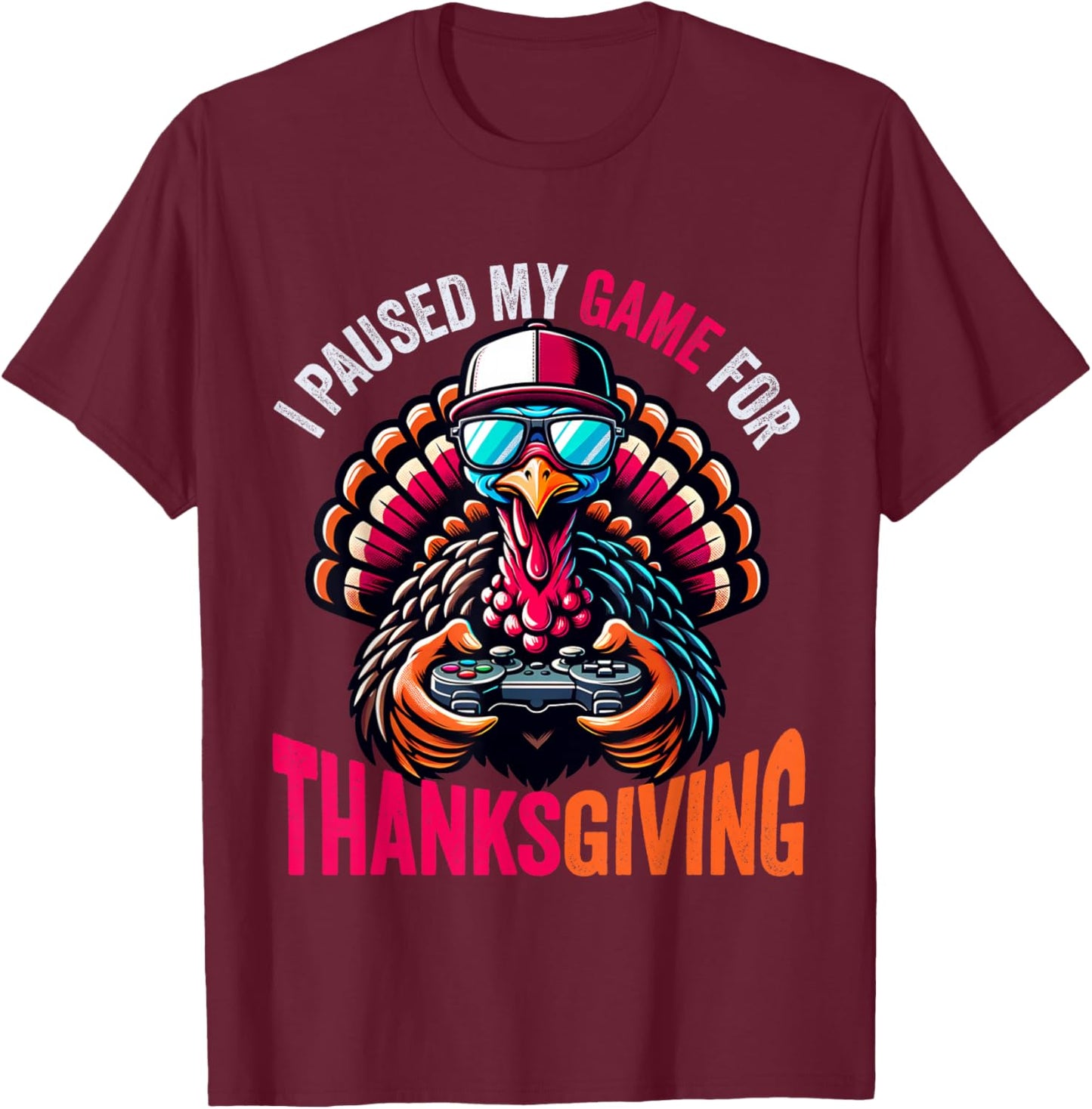 Gamer Thanksgiving Shirt Boys Kids Videogame Gaming Turkey T-Shirt - T-Shirt | Maroon