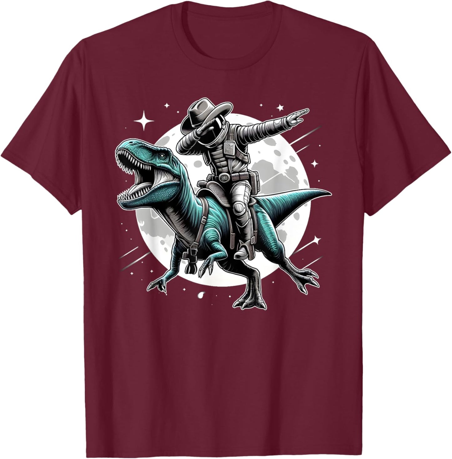 Dabbing Astronaut Cowboy T-Rex Dinosaur Space Halloween T-Shirt - T-Shirt | Maroon