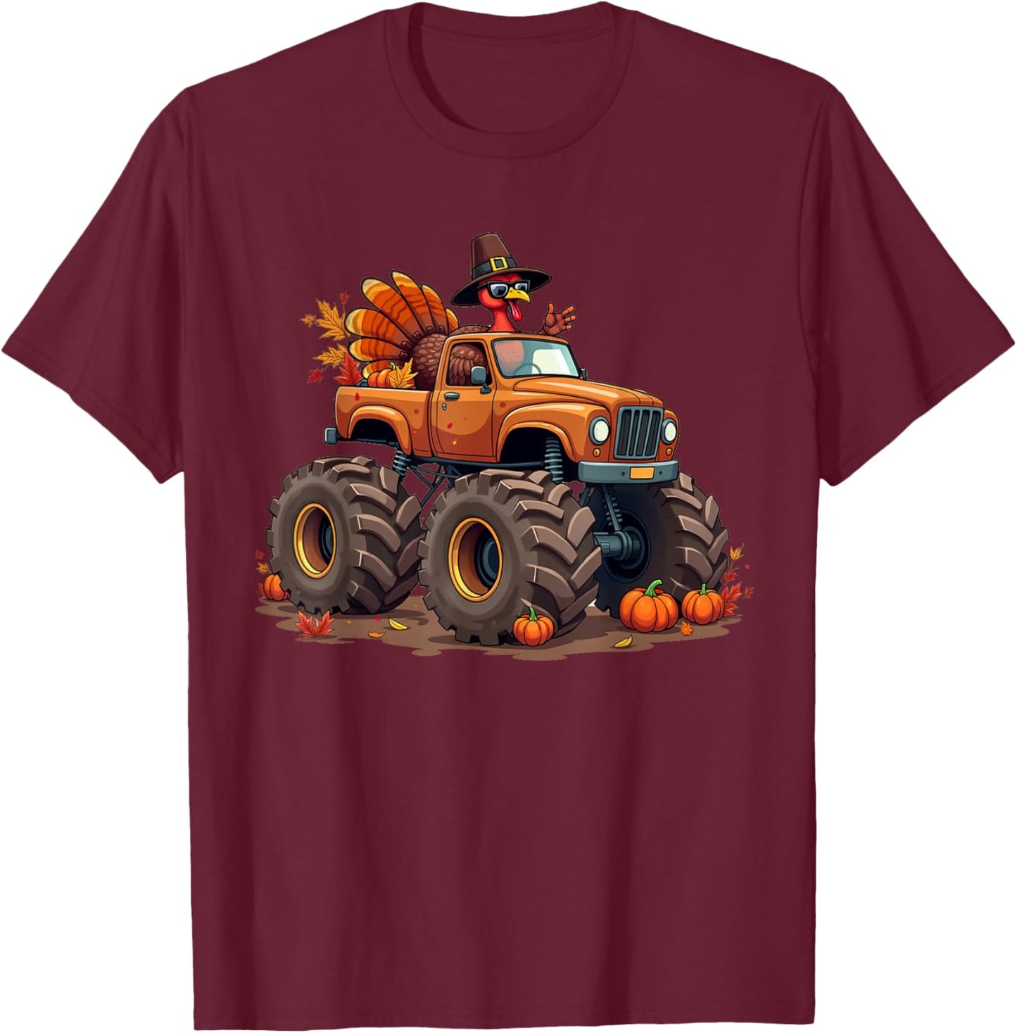 Thanksgiving Turkey Monster Truck youth Boys Kids toddlers T-Shirt - T-Shirt | Maroon