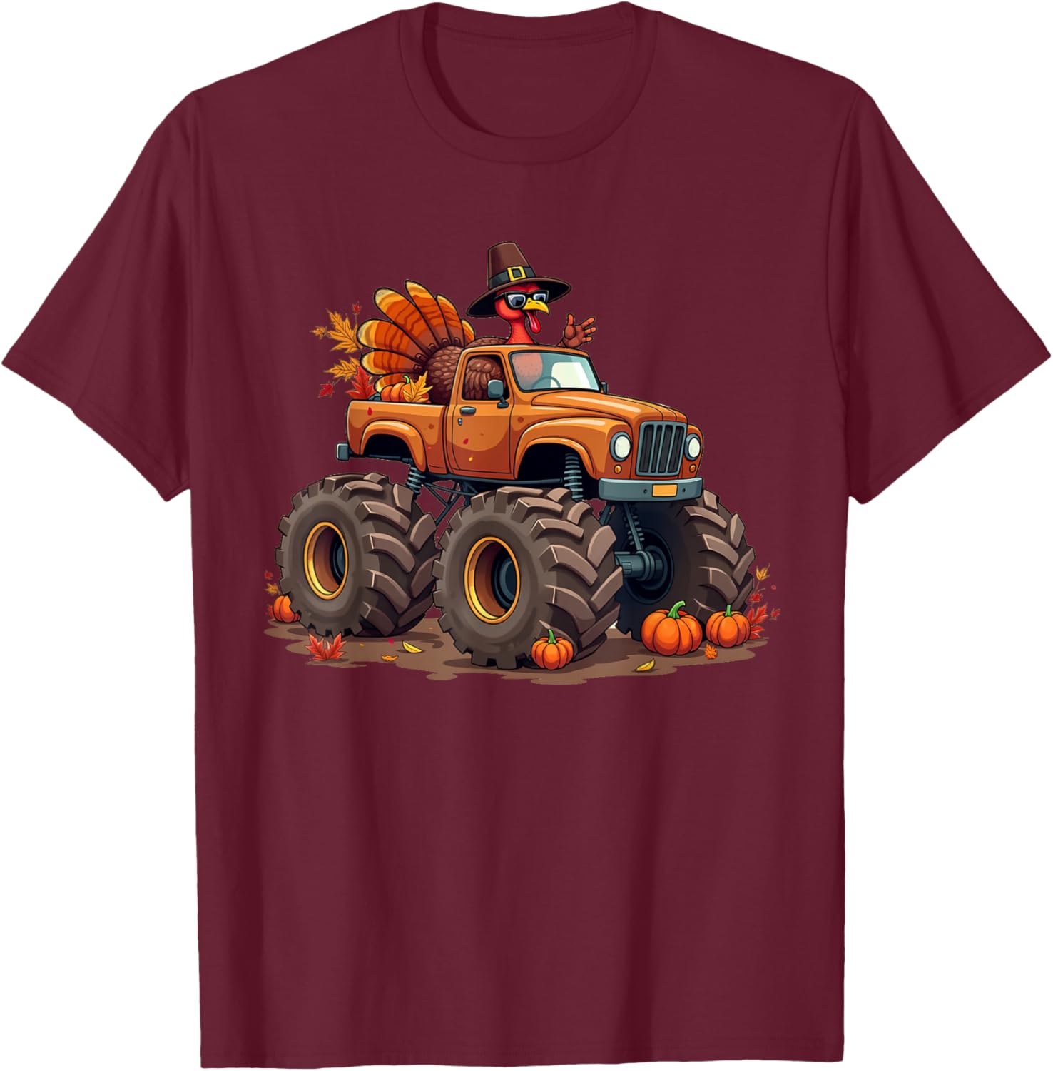 Thanksgiving Turkey Monster Truck youth Boys Kids toddlers T-Shirt - T-Shirt | Maroon