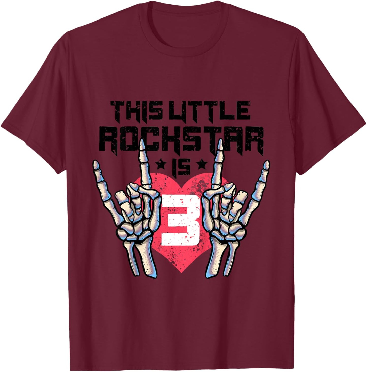 Kids Little Rockstar is 3 Rock&Roll Birthday Retro Rock And Roll T-Shirt - T-Shirt | Maroon