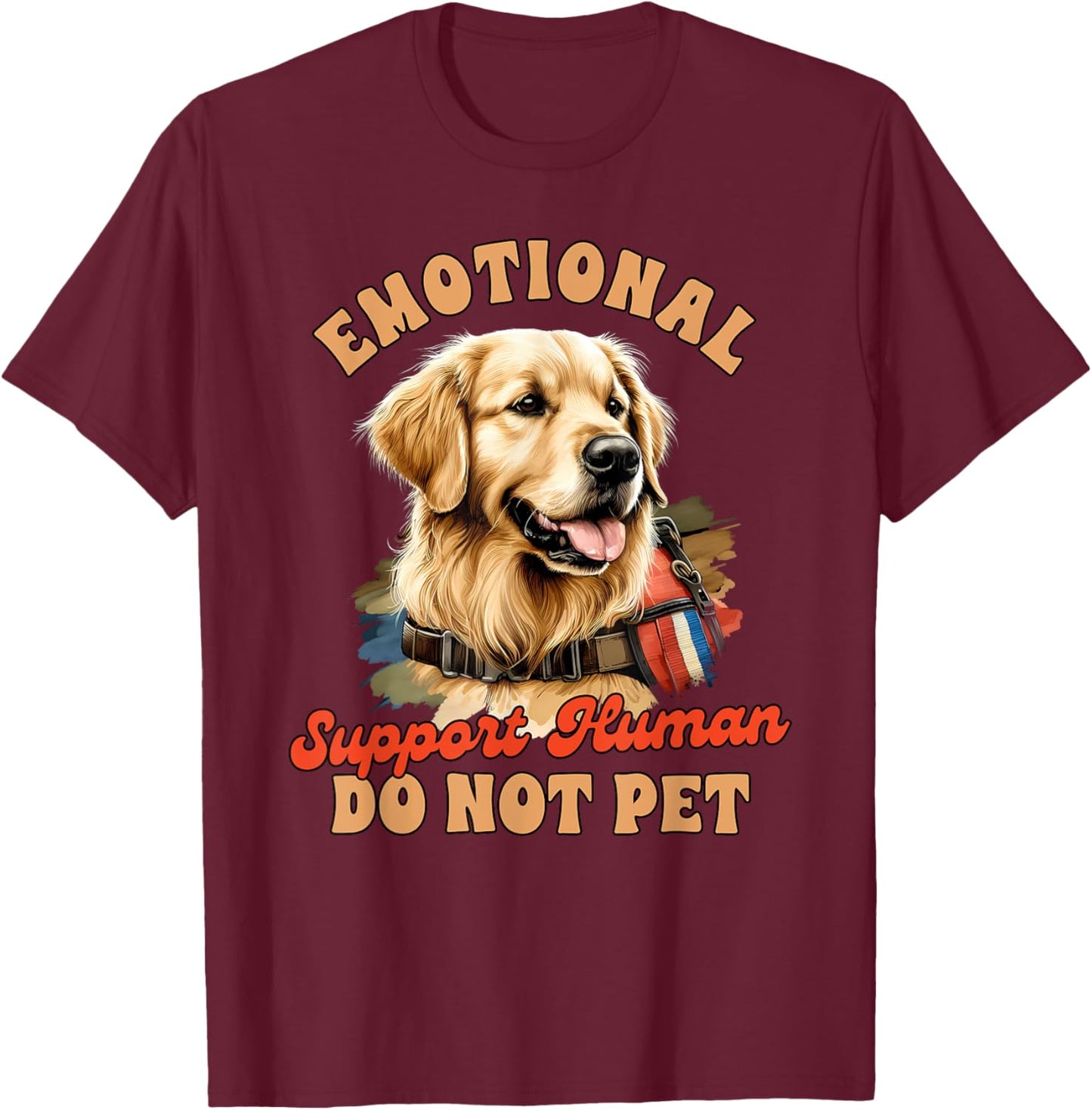 Dog Handler Service Dog Emotional Support -Adults , Black, Small, Short Sleeve, Modern Casual, Service Dog Themed T-Shirt - T-Shirt | Maroon