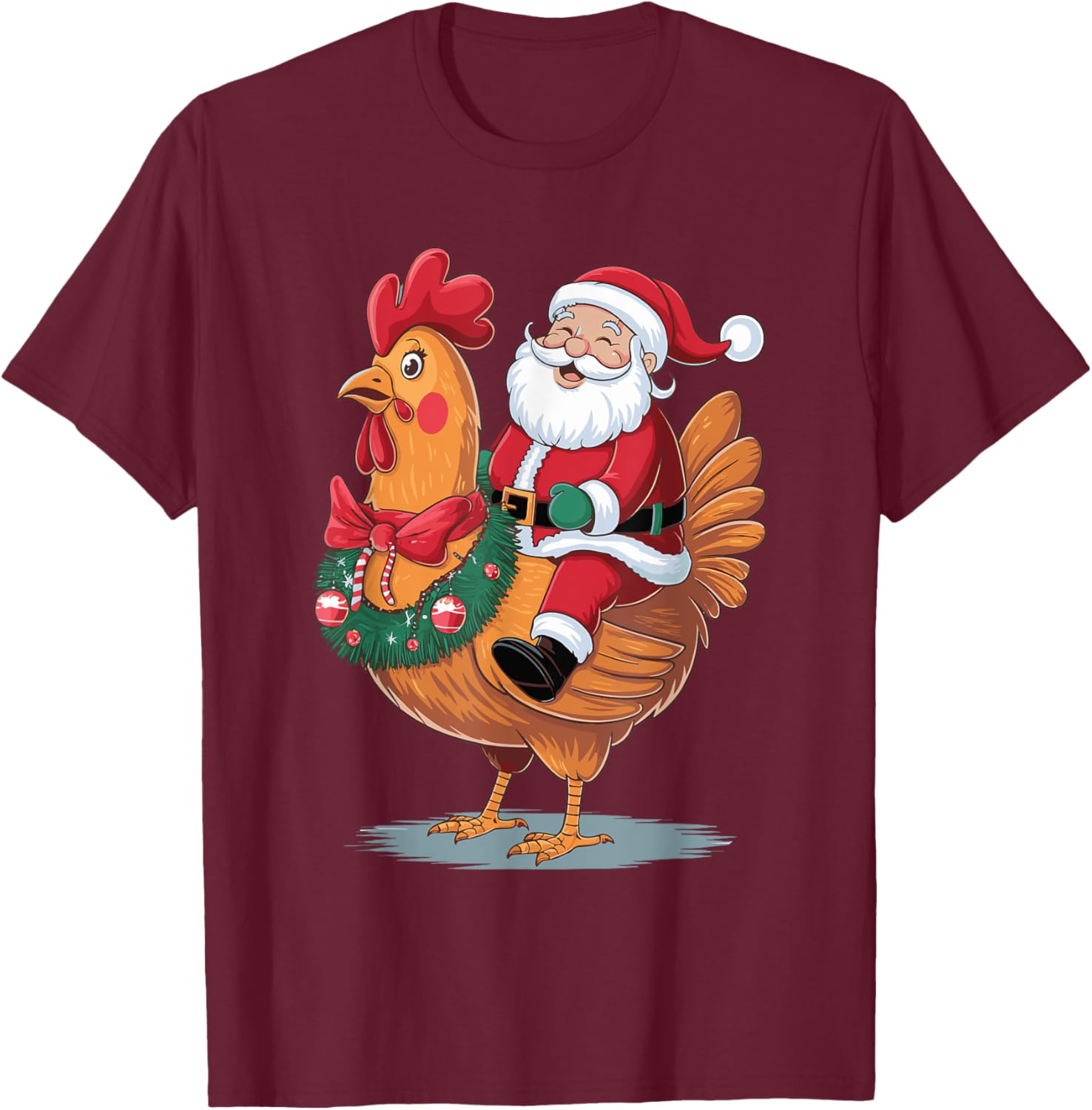 Santa Riding A Christmas Chicken T-Shirt - T-Shirt | Maroon