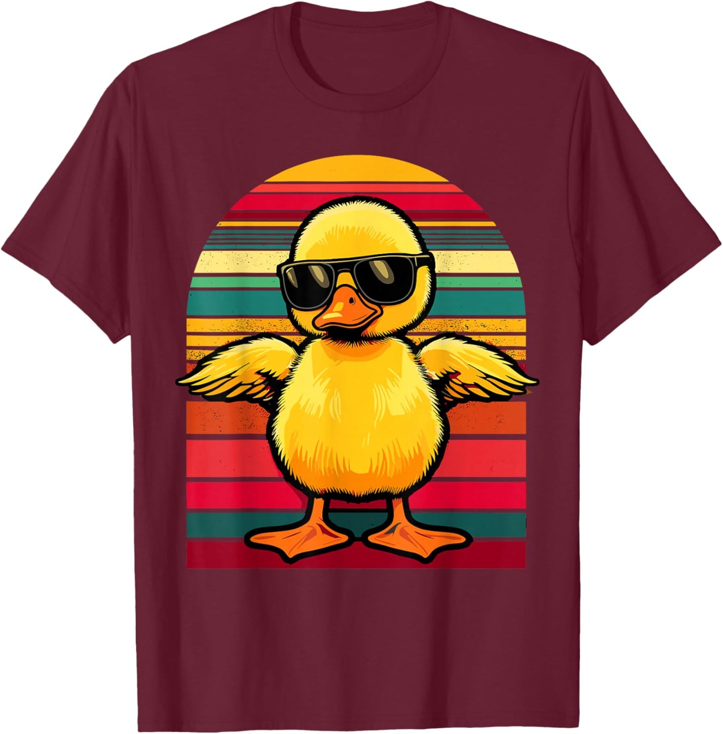 Yellow Duck in Sunglasses Retro Funny Duck T-Shirt - T-Shirt | Maroon