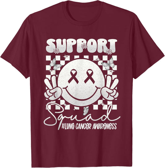 Lung Cancer Awareness Smile Face Support White Ribbon T-Shirt - T-Shirt | Maroon