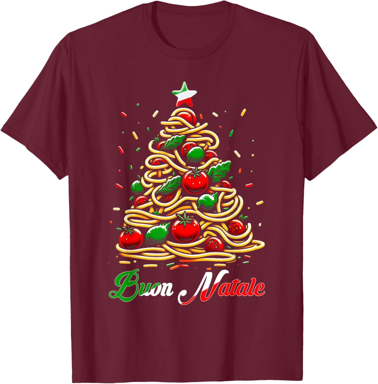 Buon Natale Italian Pasta Christmas Tree Xmas Women T-Shirt - T-Shirt | Maroon