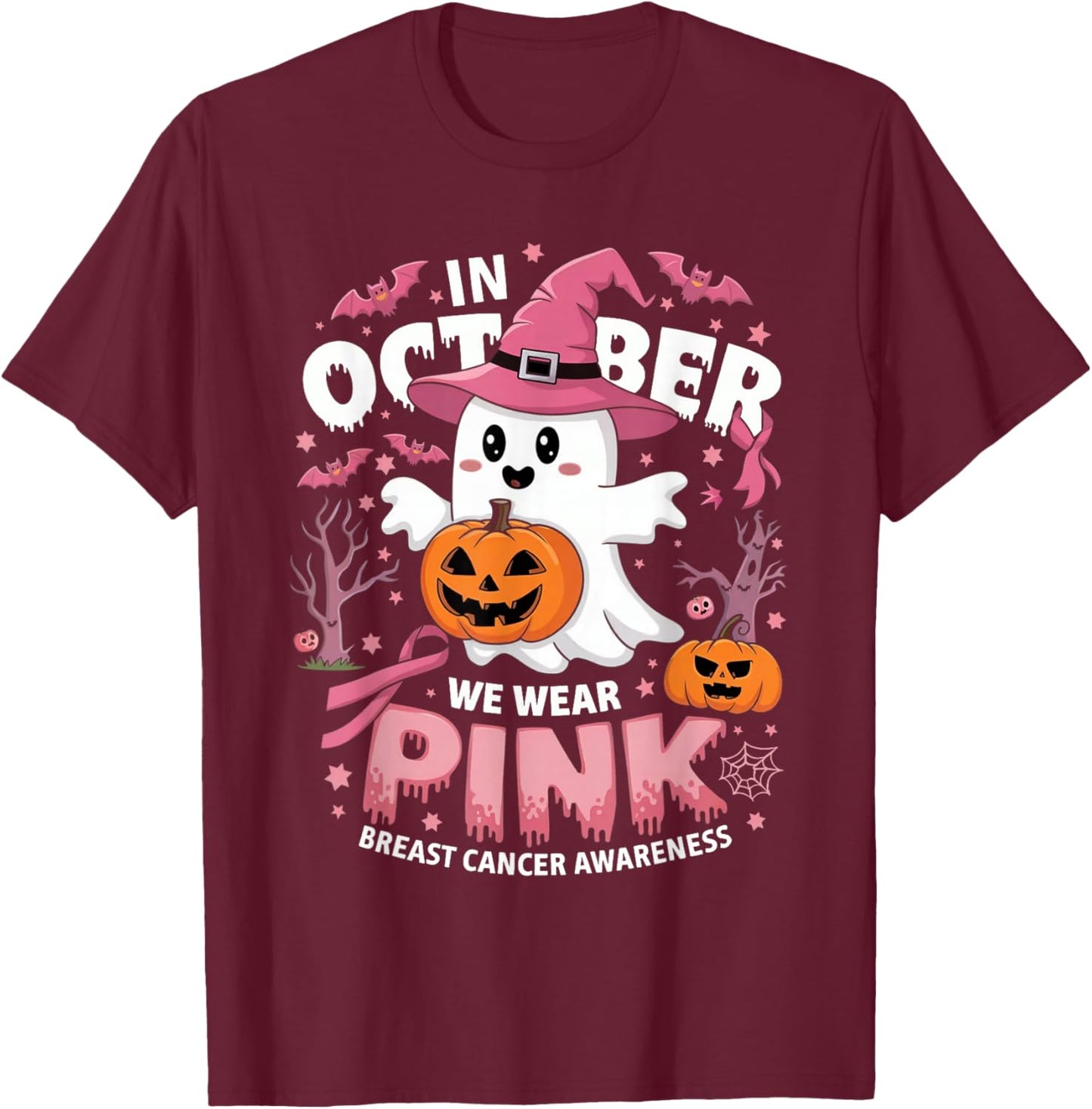 In October We Wear Pink Halloween Breast Cancer T-Shirt - T-Shirt | Maroon