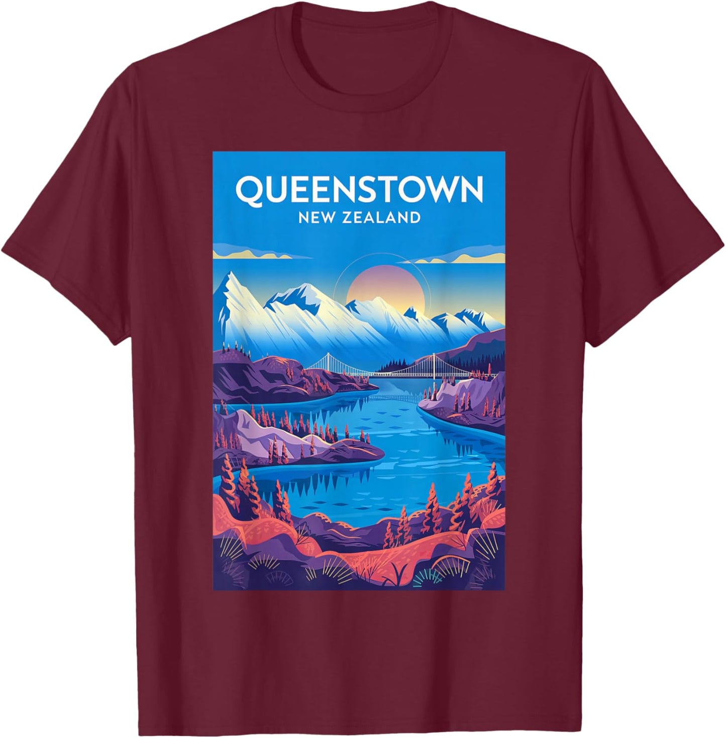 Queenstown New Zealand Travel Adventure Vintage Style T-Shirt - T-Shirt | Maroon