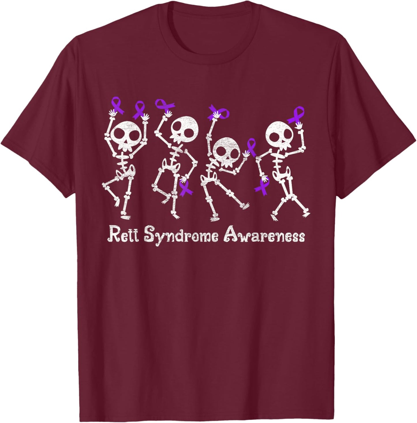 Rett Syndrome Awareness Month Dancing Skeletons Halloween T-Shirt - T-Shirt | Maroon
