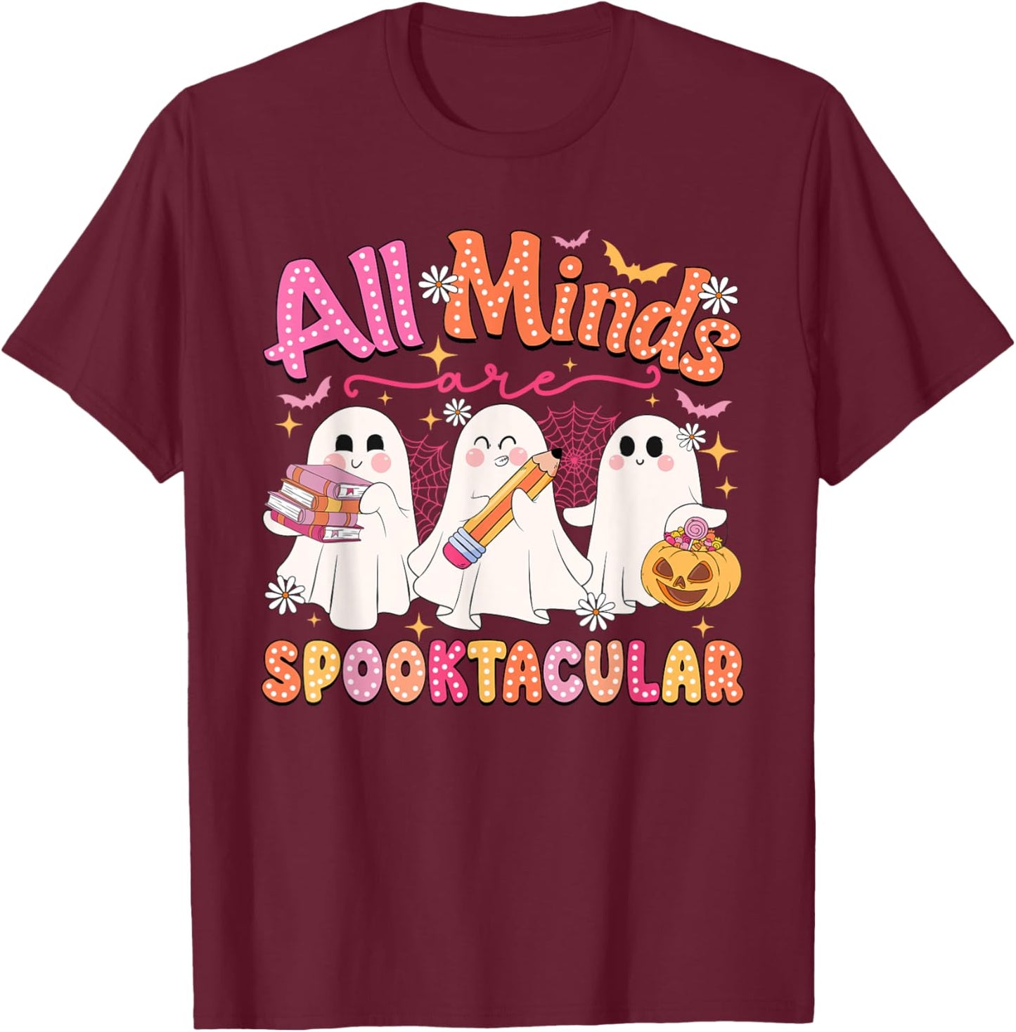 All Minds Are Spooktacular Halloween School Psychologist T-Shirt - T-Shirt | Maroon