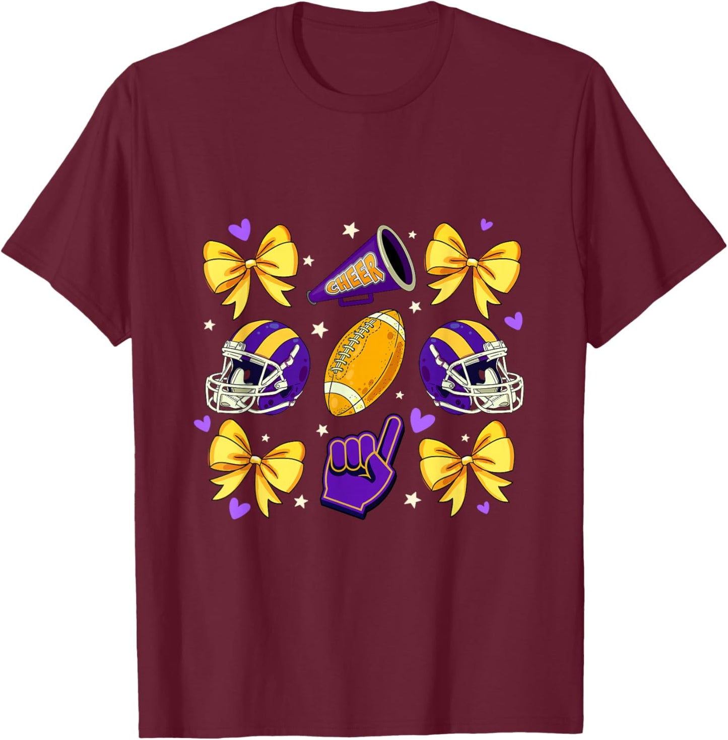 Football Cheer Mom Sister Coquette Bow Game Day Purple Women T-Shirt - T-Shirt | Maroon