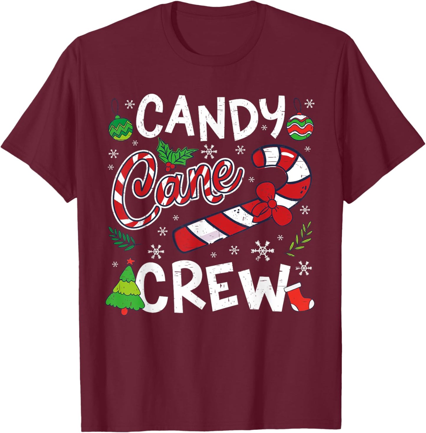 Candy Cane Crew Santa Xmas Kids Toddler Youth Women Men T-Shirt - T-Shirt | Maroon