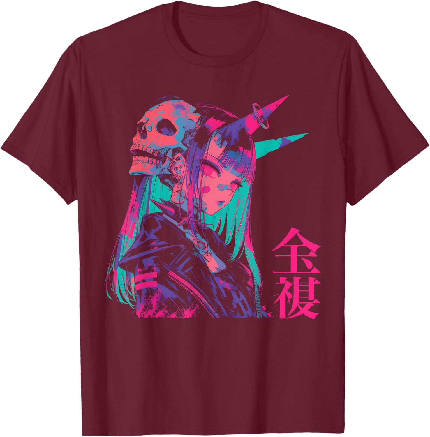 Goth Grunge Demon Anime Girl Waifu Horror Alt Aesthetic T-Shirt - T-Shirt | Maroon