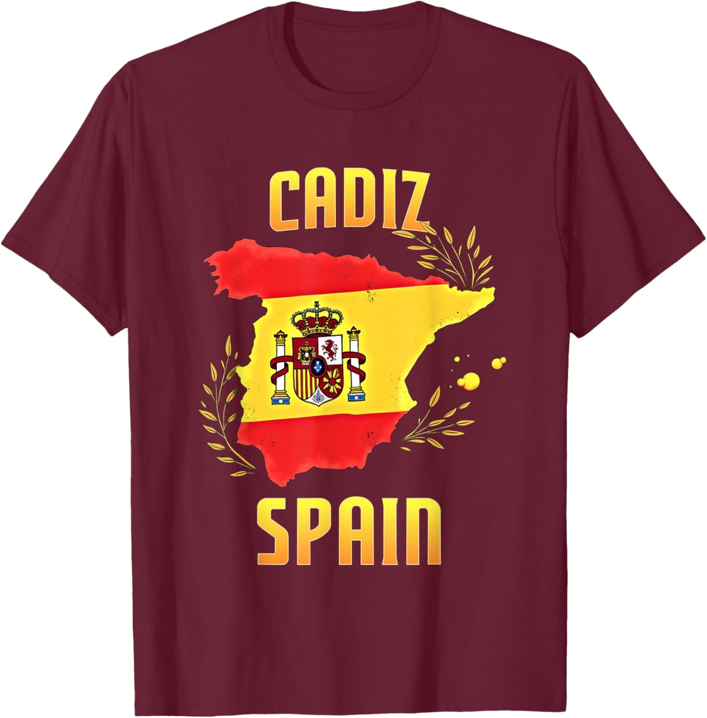 Cadiz Spain Souvenir Travel Vacation Spanish Flag Map T-Shirt - T-Shirt | Maroon
