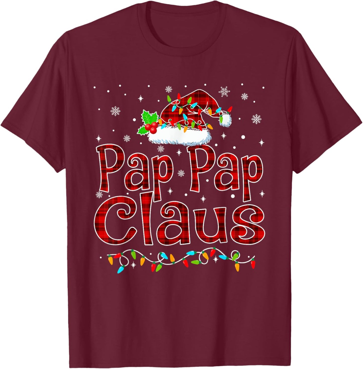 Pap Pap Claus Christmas Pajama Matching Family Xmas Lights T-Shirt - T-Shirt | Maroon