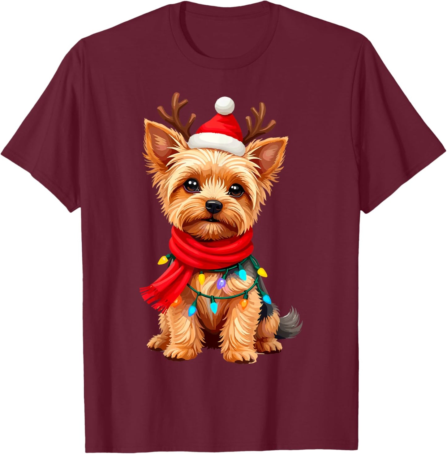 Yorkshire Terrier Santa Reindeer Christmas Yorkie Dog Lover Women Kids T-Shirt - T-Shirt | Maroon
