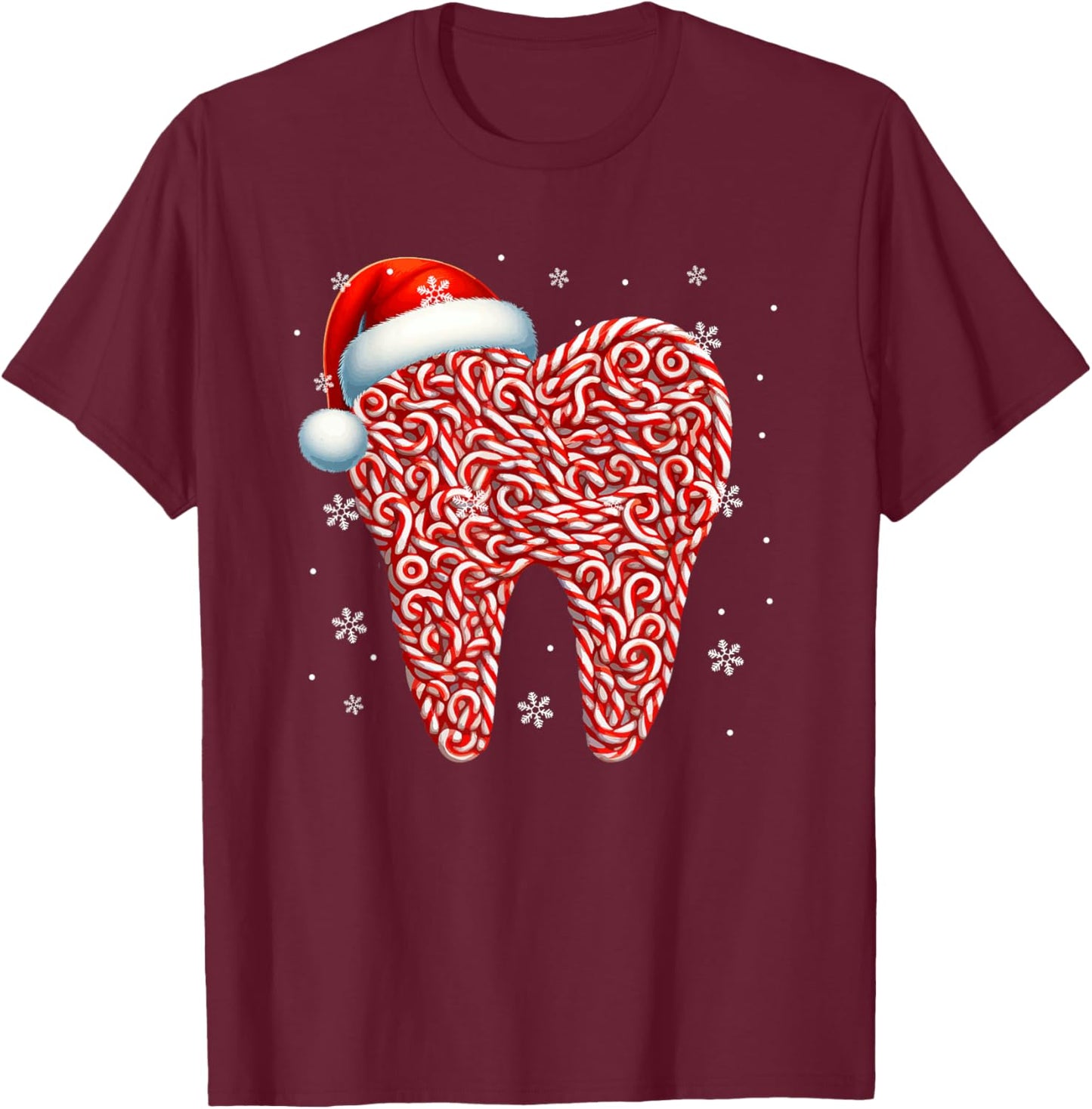 Candy Canes In Tooth Shape Christmas Dentist Dental Squad T-Shirt - T-Shirt | Maroon
