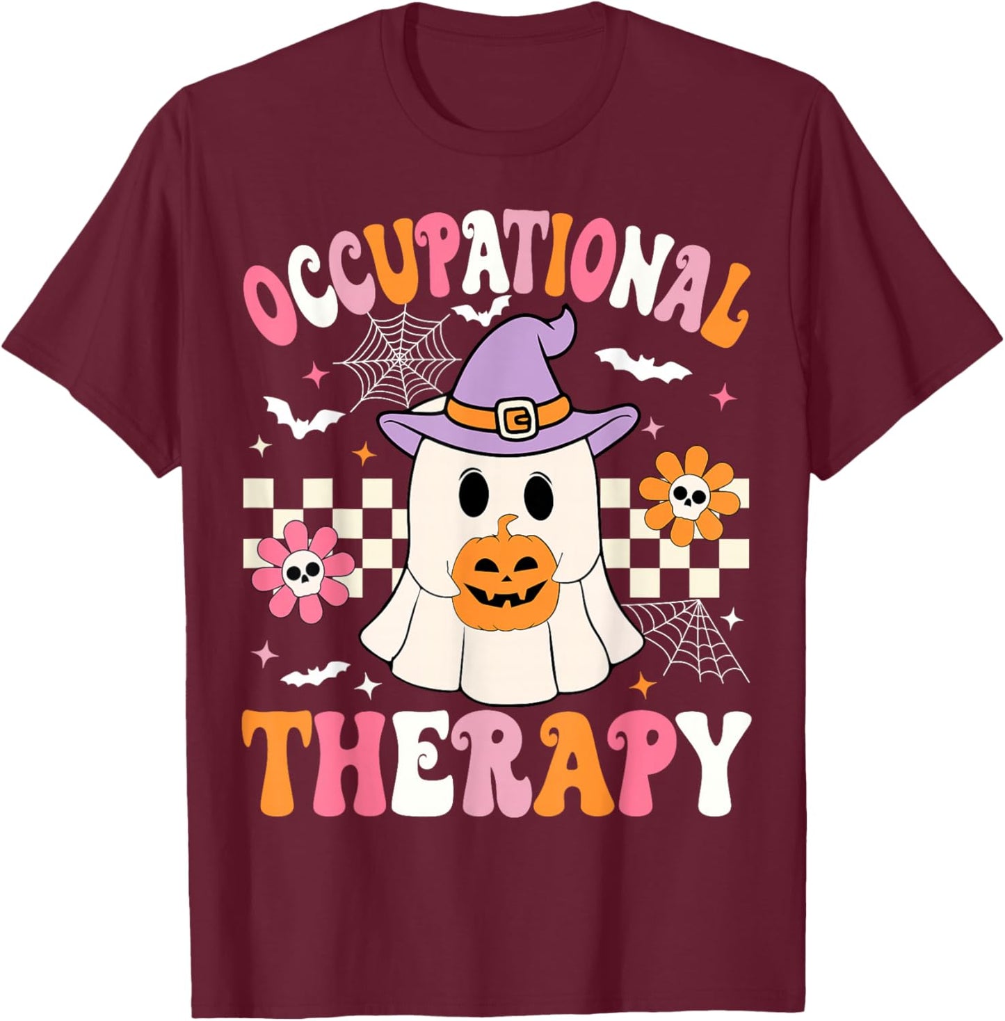Groovy OT Halloween Occupational Therapy Halloween OT Ghost T-Shirt - T-Shirt | Maroon