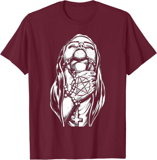 Peach-Bruh Chokehold Nun Bad Religion Dark Style Crazy Nun T-Shirt - T-Shirt | Maroon