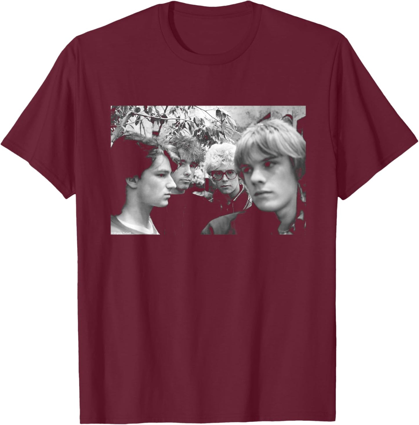 U2 Band Portrait Holland Boy Tour 1980 by Virginia Turbett T-Shirt - T-Shirt | Maroon
