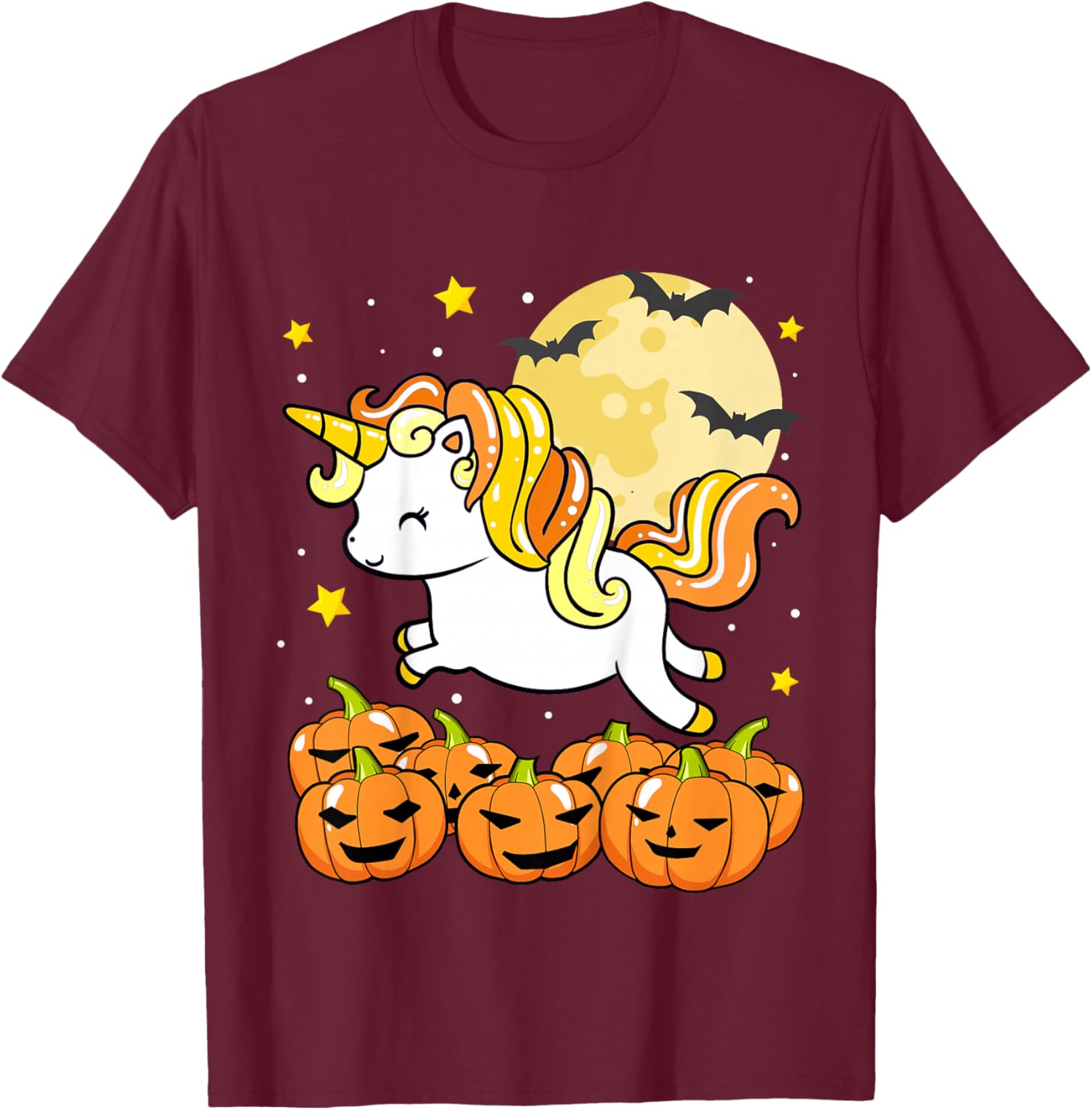 Kids Girls Unicorn Halloween Jack O Lantern Moon Pumpkin Toddler T-Shirt - T-Shirt | Maroon
