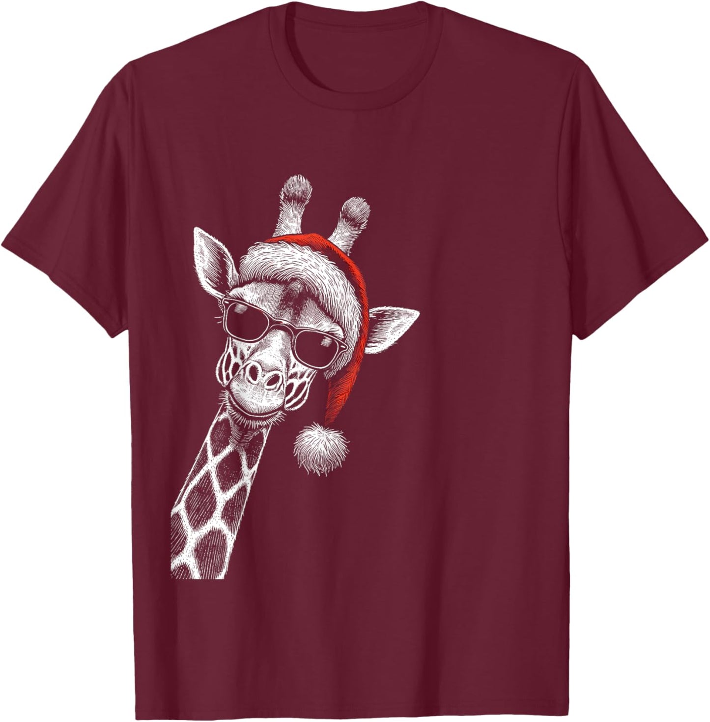 Giraffe Christmas Santa Hat Pajama Funny Giraffe Xmas T-Shirt - T-Shirt | Maroon