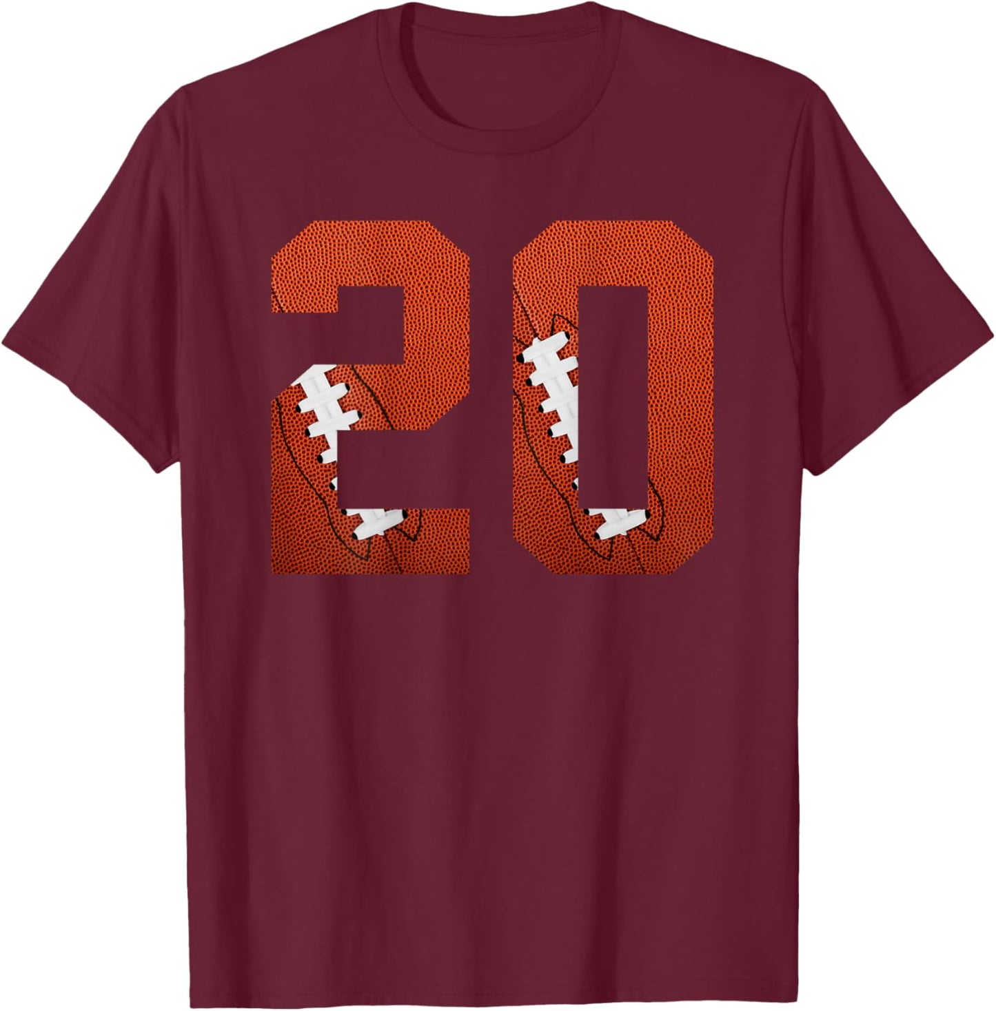 Number 20 BACKSIDE - American Football Jersey Numbered T-Shirt - T-Shirt | Maroon