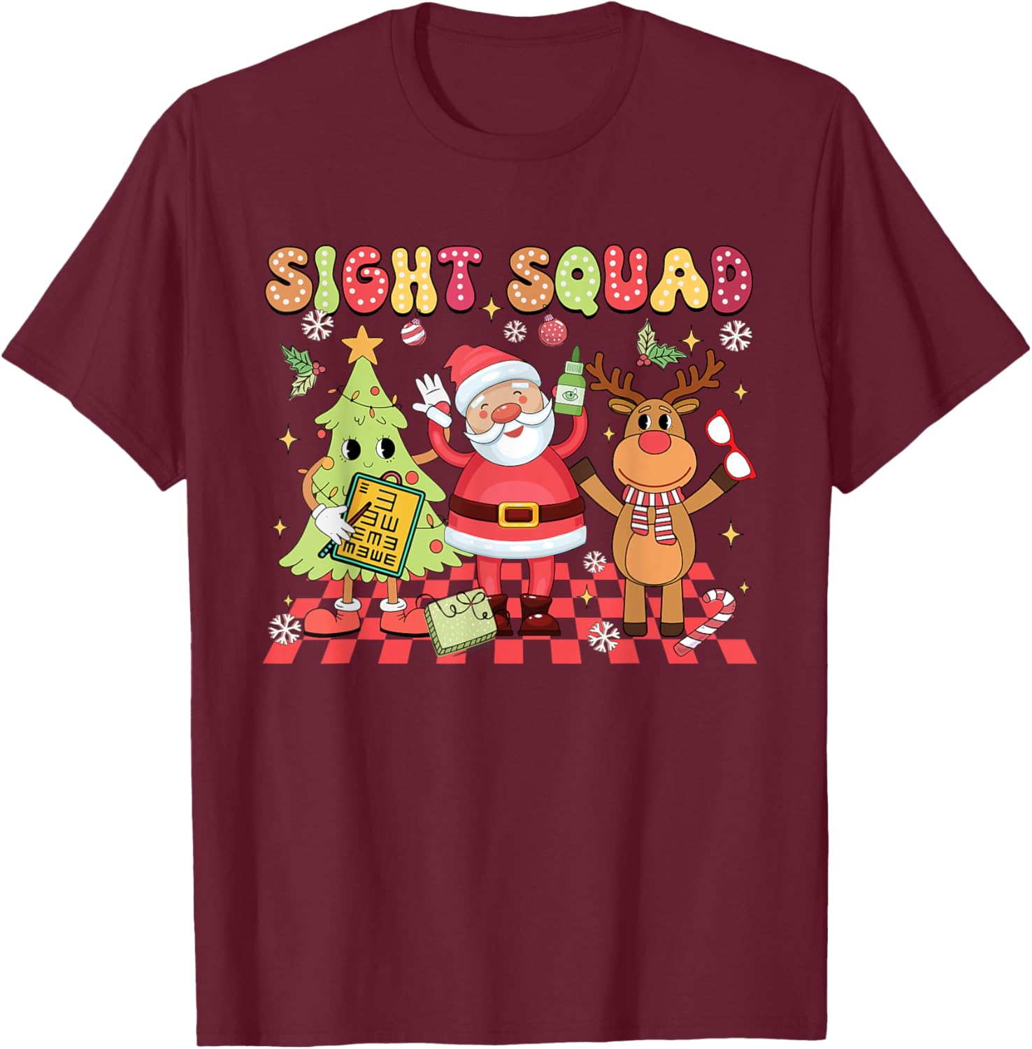 Sight Squad Christmas Optometry Ophthalmologist Crew T-Shirt - T-Shirt | Maroon