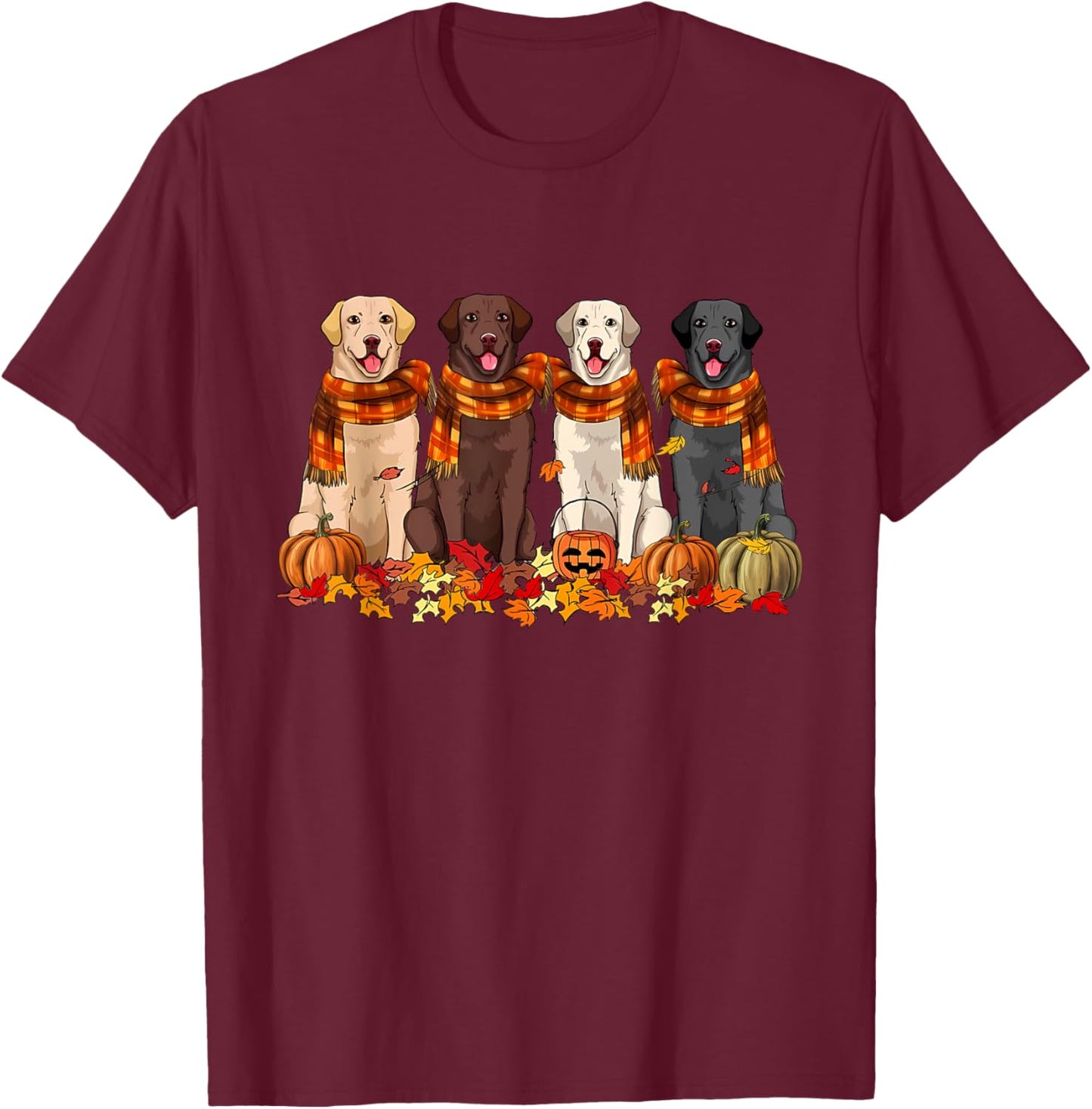 Fall Autumn Pumpkin Labrador Retriever Thanksgiving Dog Mom Women Kids T-Shirt - T-Shirt | Maroon