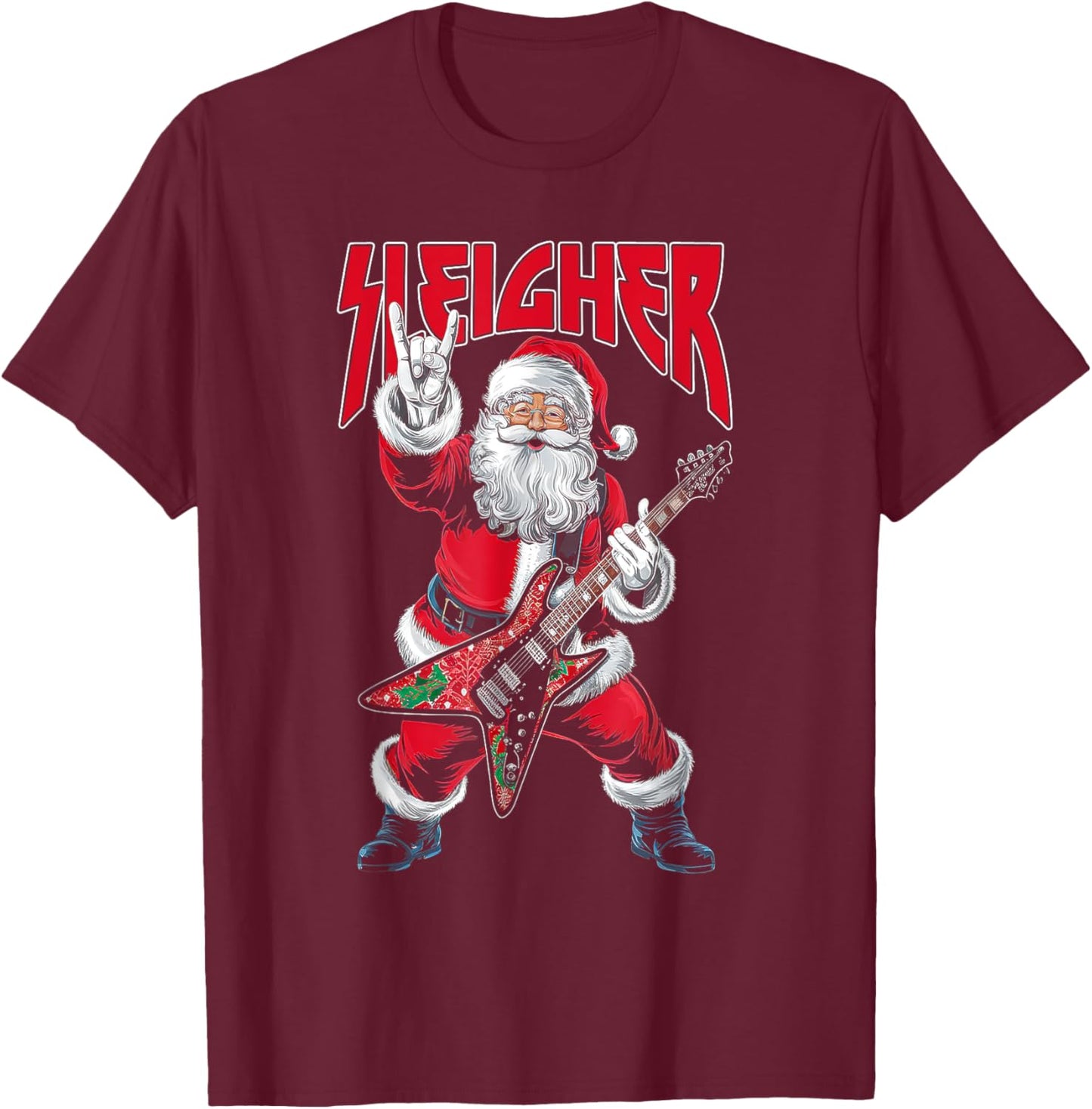Christmas Sleigher Santa Rock Xmas Rocker Men Women Kids Boy T-Shirt - T-Shirt | Maroon