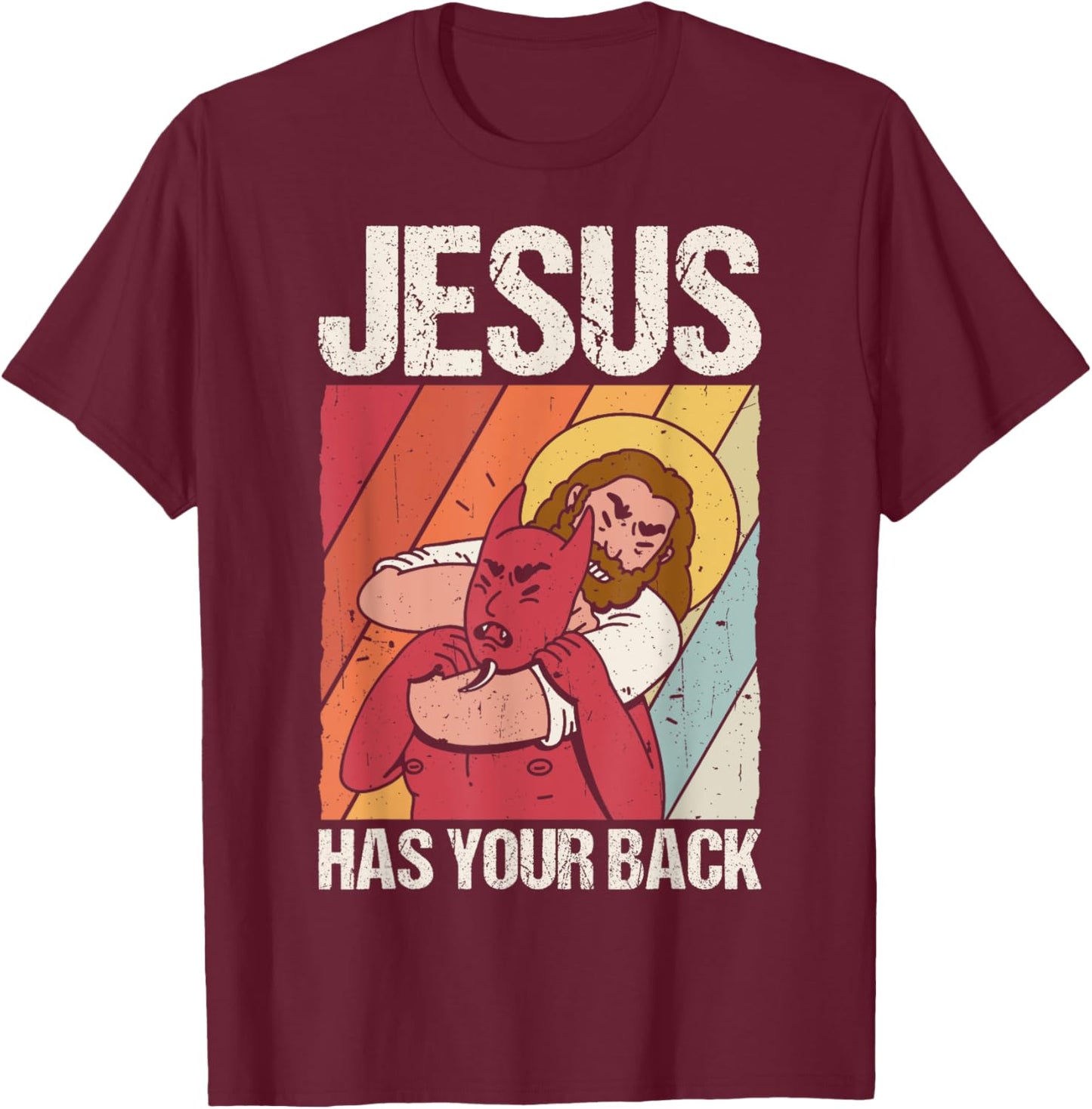 JESUS HAS YOUR BACK Christian Jiu Jitsu T-Shirt - T-Shirt | Maroon