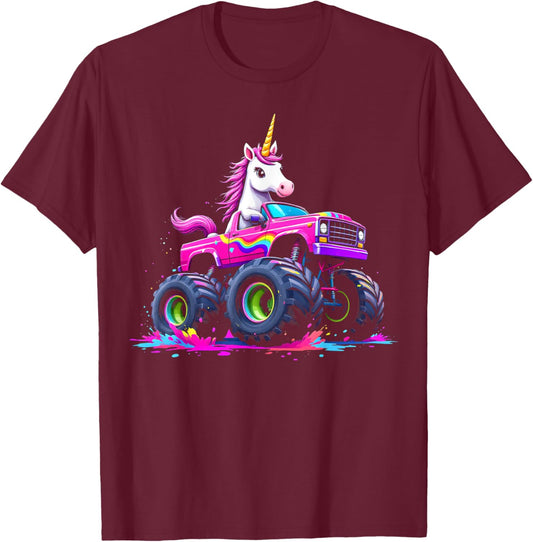 Monster Truck Unicorn Birthday Party Monster Truck Girl T-Shirt - T-Shirt | Maroon