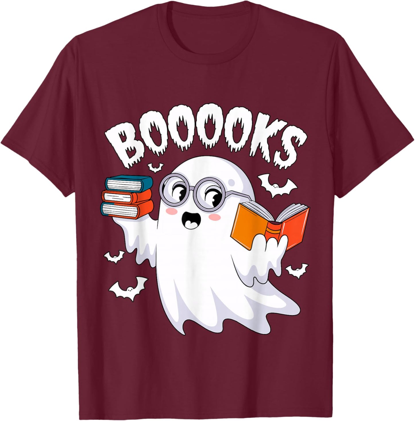 Boooooks Ghost Reading Books Librarian Halloween Costume T-Shirt - T-Shirt | Maroon