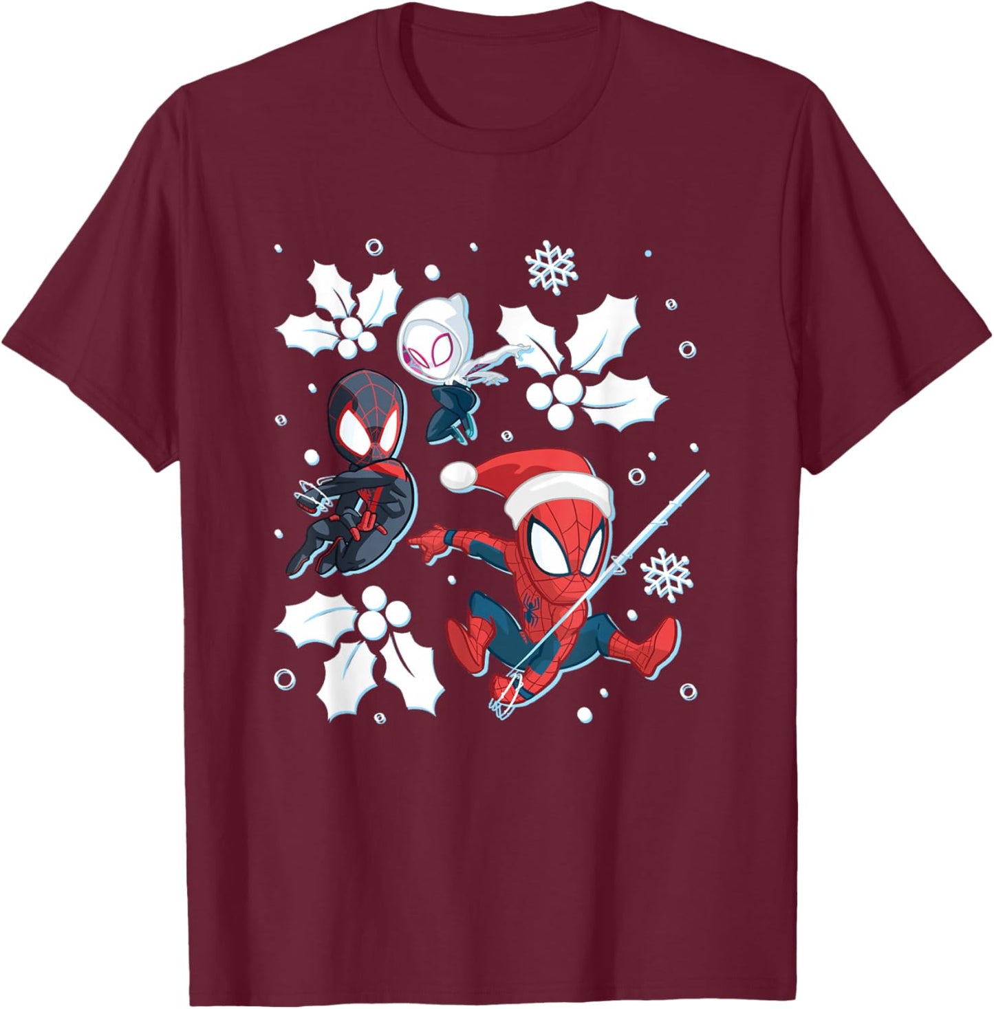 Marvel Christmas Spider Man Miles Morales Spider Gwen Logo T-Shirt - T-Shirt | Maroon