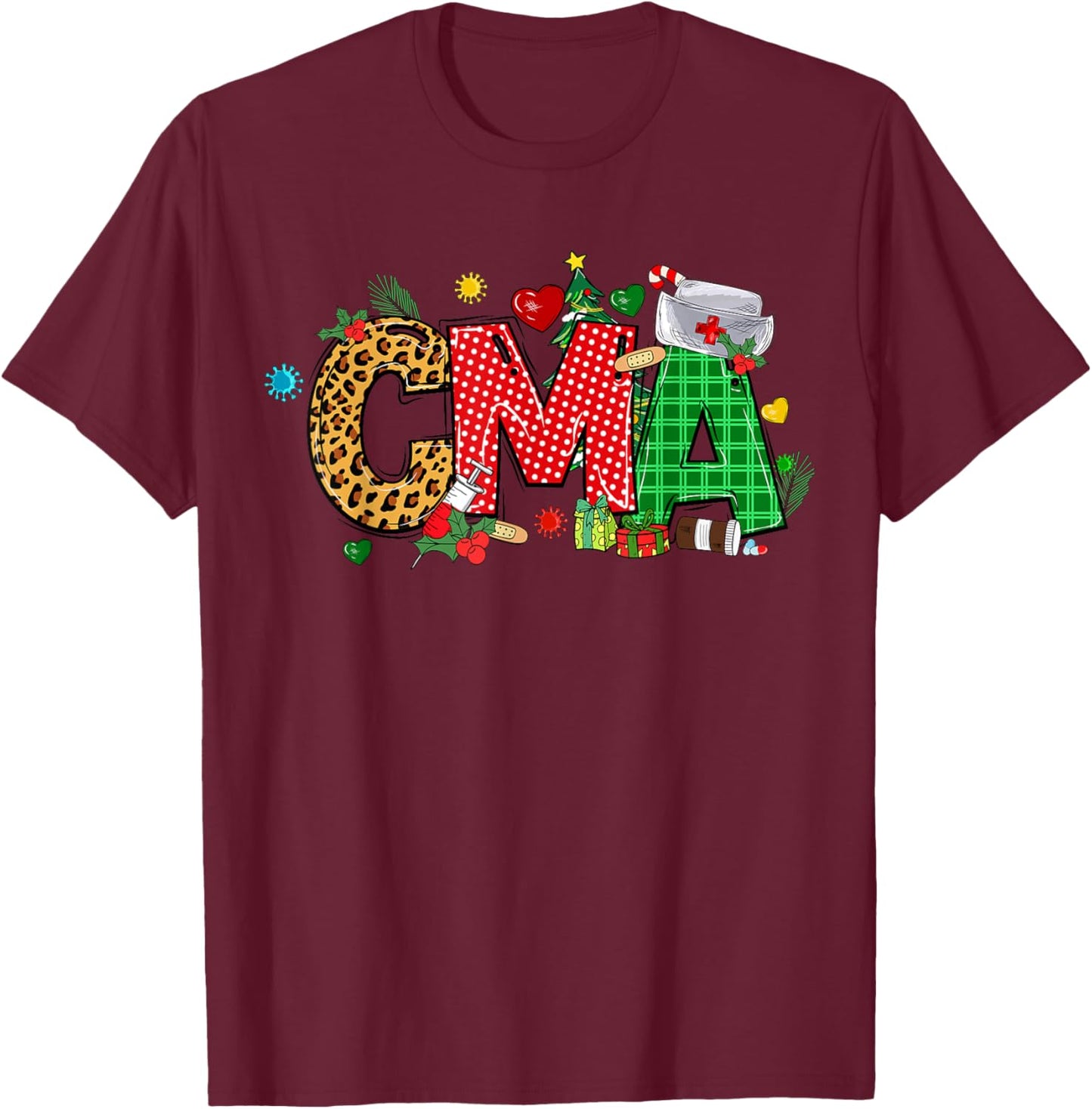 Barefoot Gang Nurse Life Merry Christmas CMA Certified Medical Assistant T-Shirt - T-Shirt | Maroon