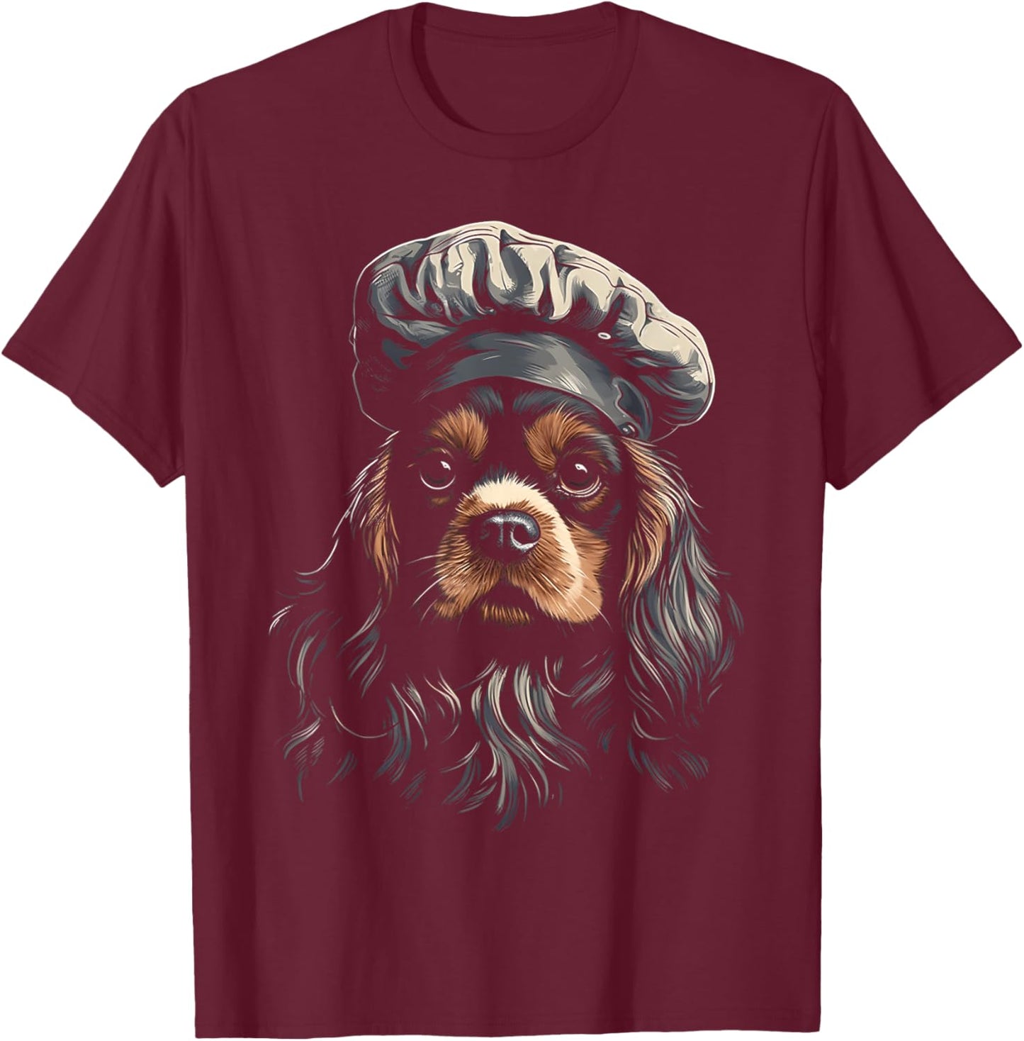 Cavalier King Charles Spaniel Chef Dog Dad Cooking For Baker Women Kids T-Shirt - T-Shirt | Maroon