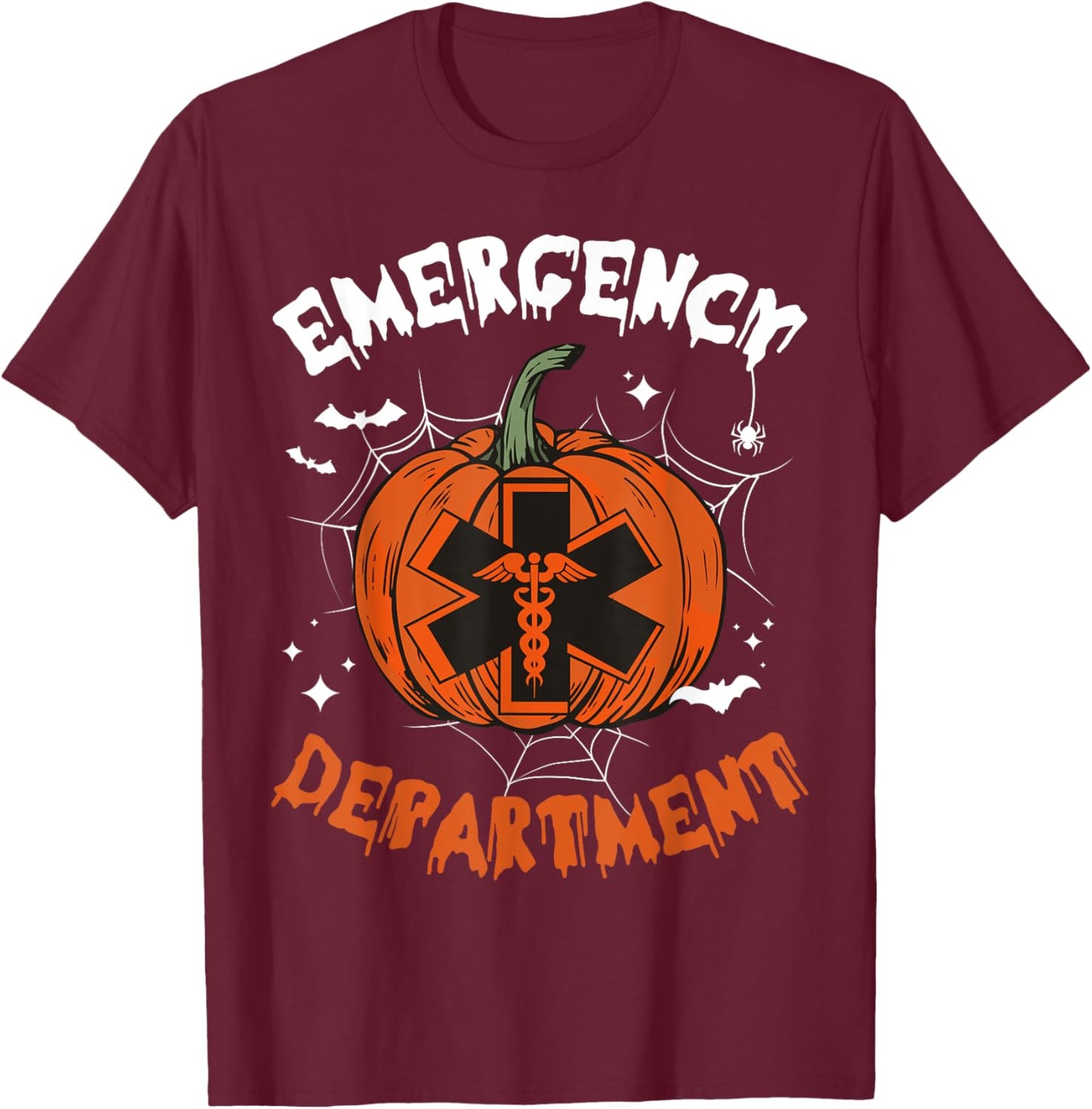 Cute Emergency Department Spooky Season Pumpkin Halloween T-Shirt - T-Shirt | Maroon