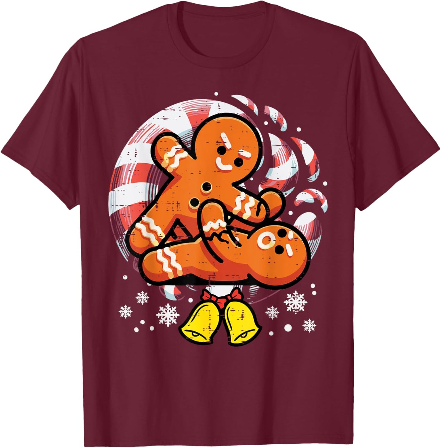Christmas Jiu Jitsu Gingerbread Xmas Bjj Wrestling Men Kids T-Shirt - T-Shirt | Maroon