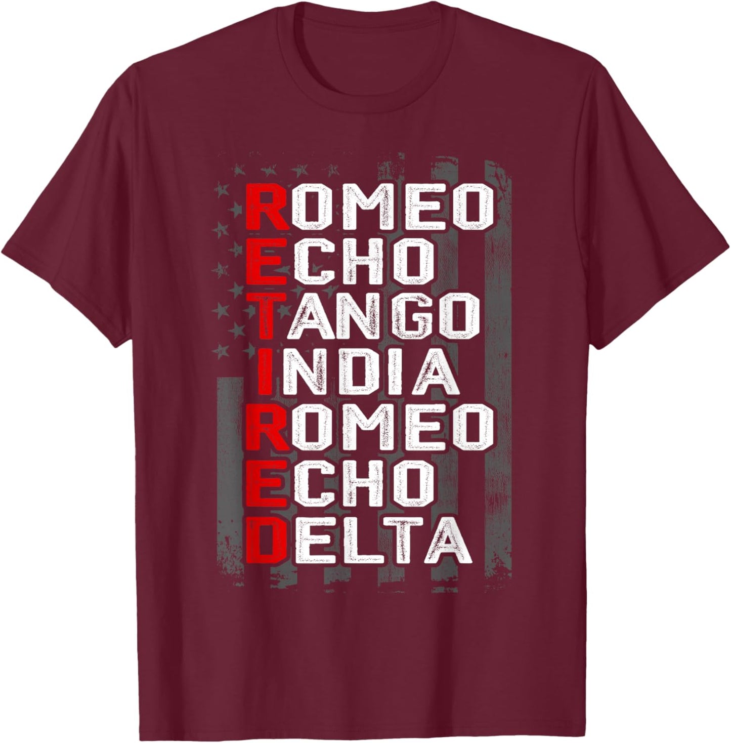 Phonetic Alphabet Retired Veteran American Flag Military T-Shirt - T-Shirt | Maroon