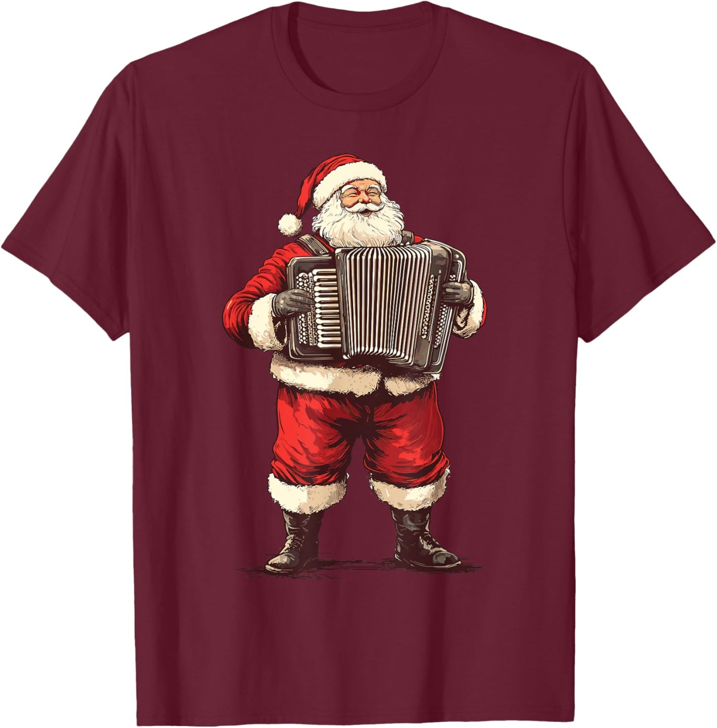 Santa Playing Accordion Funny Accordion Player Christmas T-Shirt - T-Shirt | Maroon