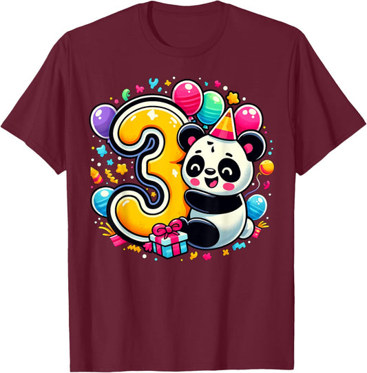 Panda 3rd birthday boy girl 3 years old third three Panda T-Shirt - T-Shirt | Maroon