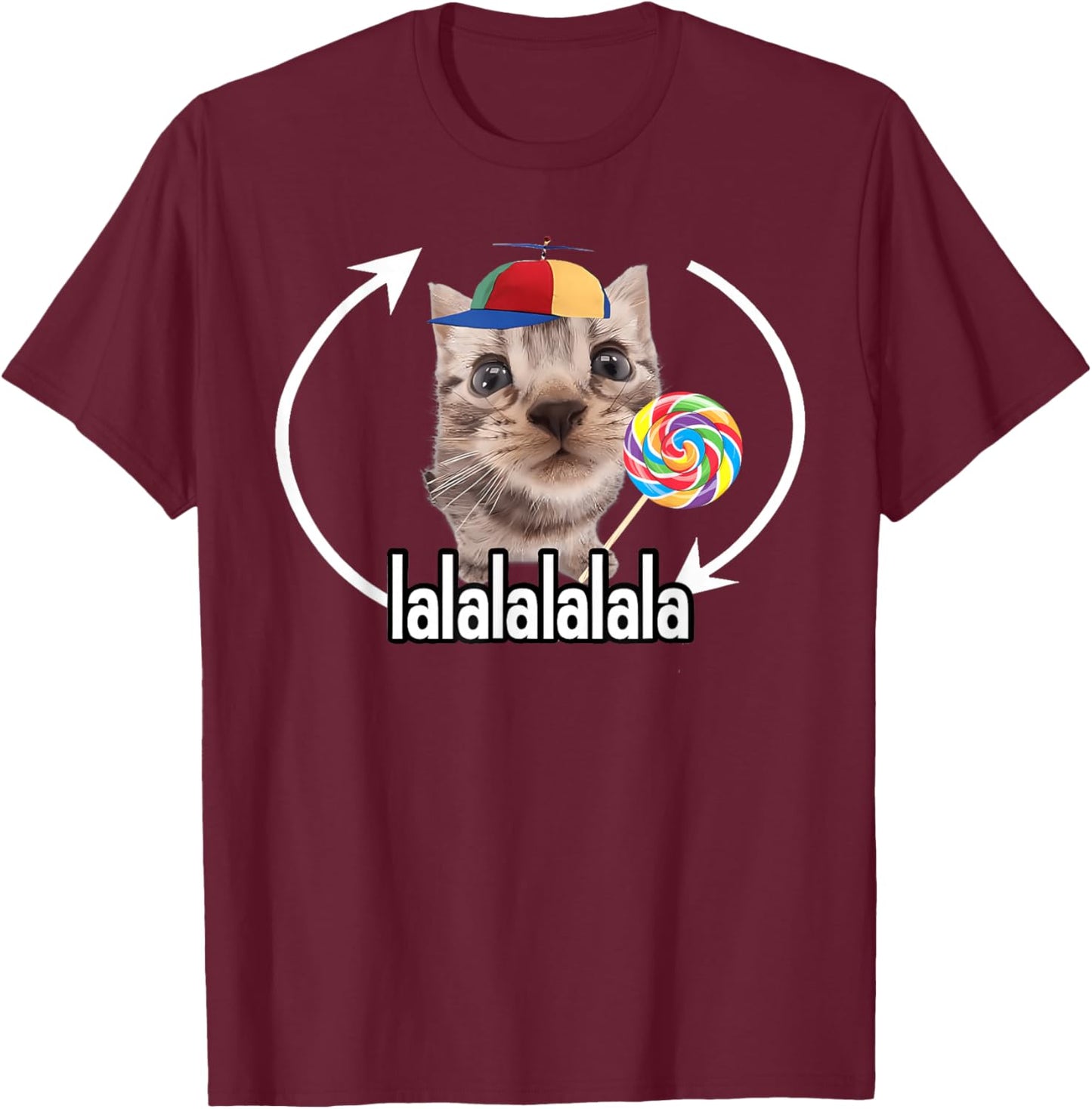 Silly Cat With Lollipop Meme T-Shirt - T-Shirt | Maroon