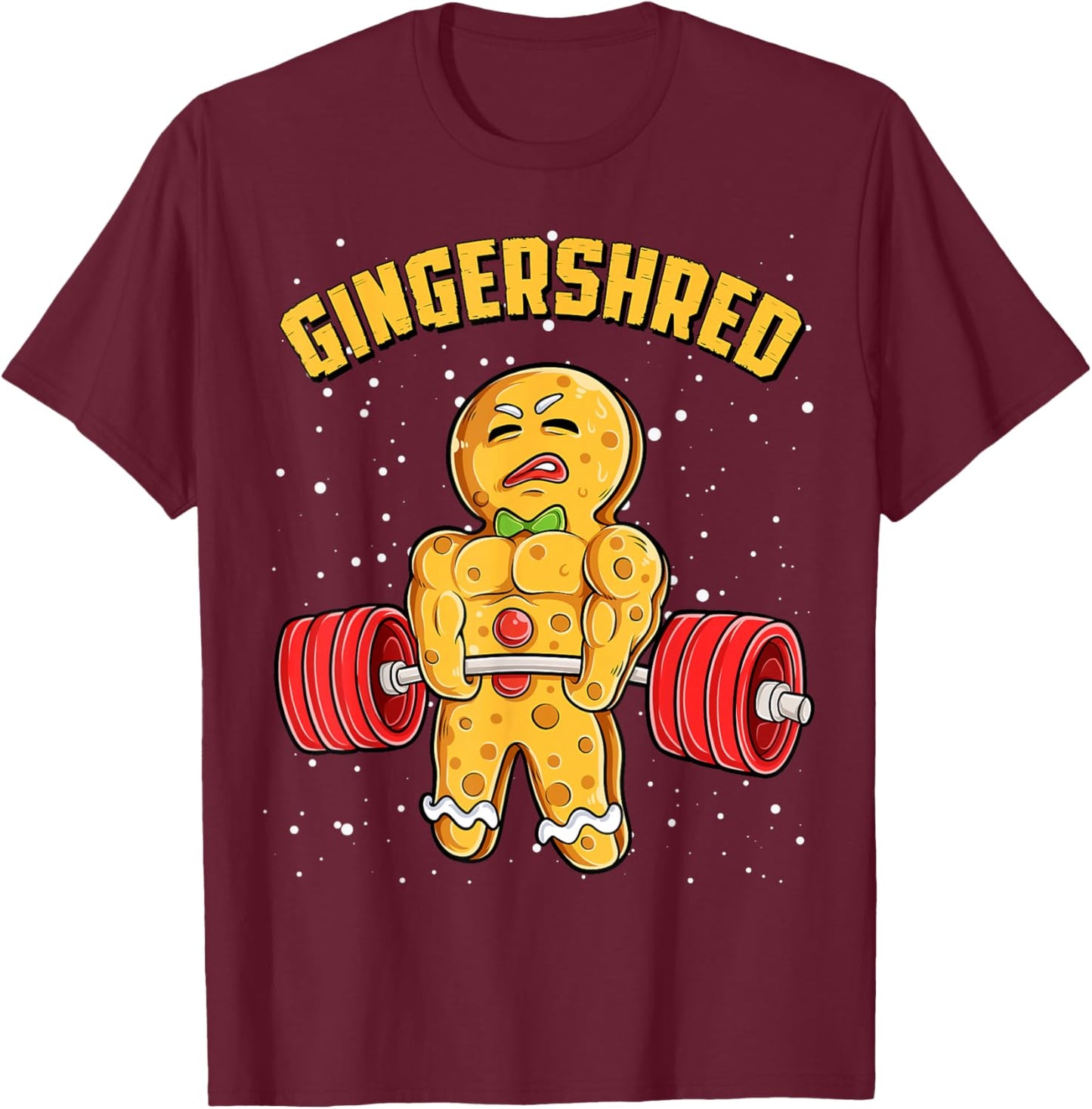 Gingershred Funny Gingerbread Man Gym Bodybuilding Christmas T-Shirt - T-Shirt | Maroon
