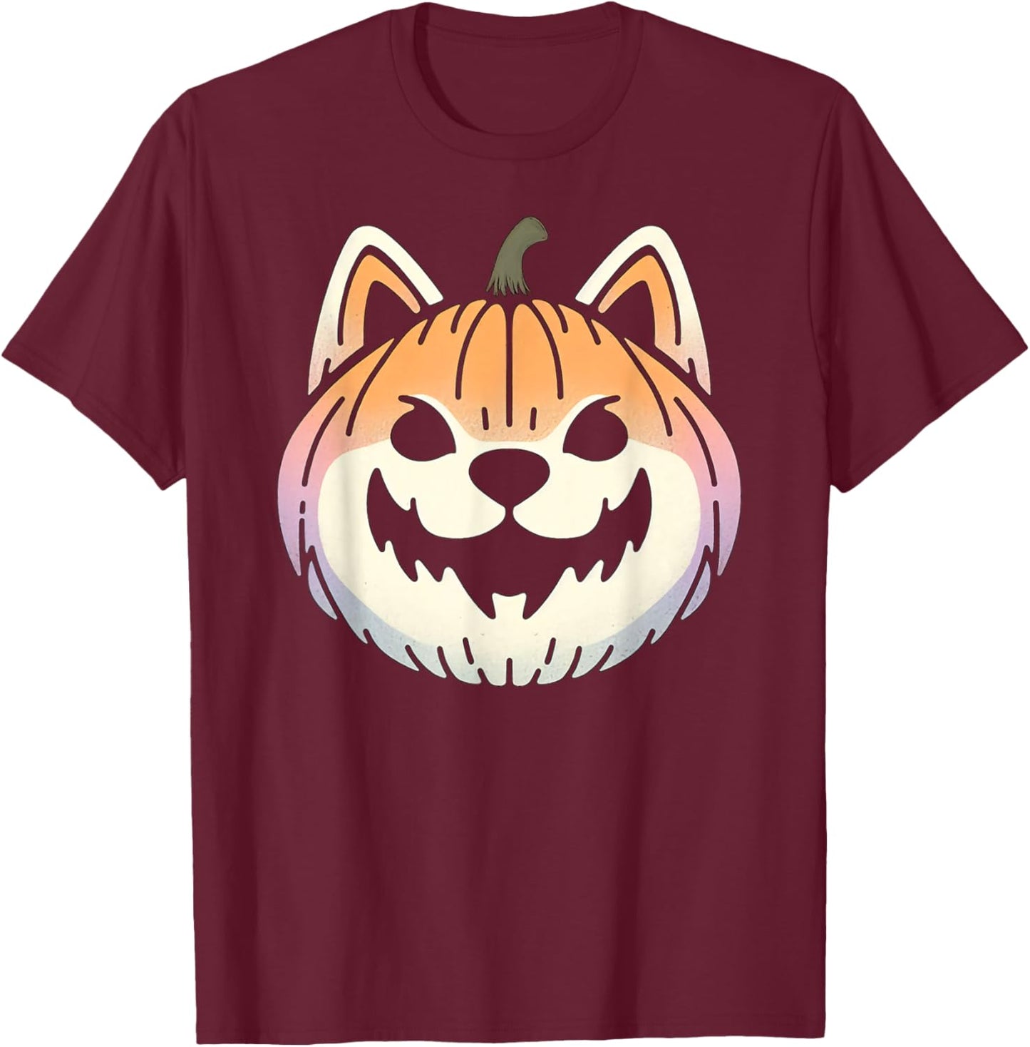 Spooky Shiba Inu Akita Dog Jack O Lantern Halloween Pumpkin T-Shirt - T-Shirt | Maroon