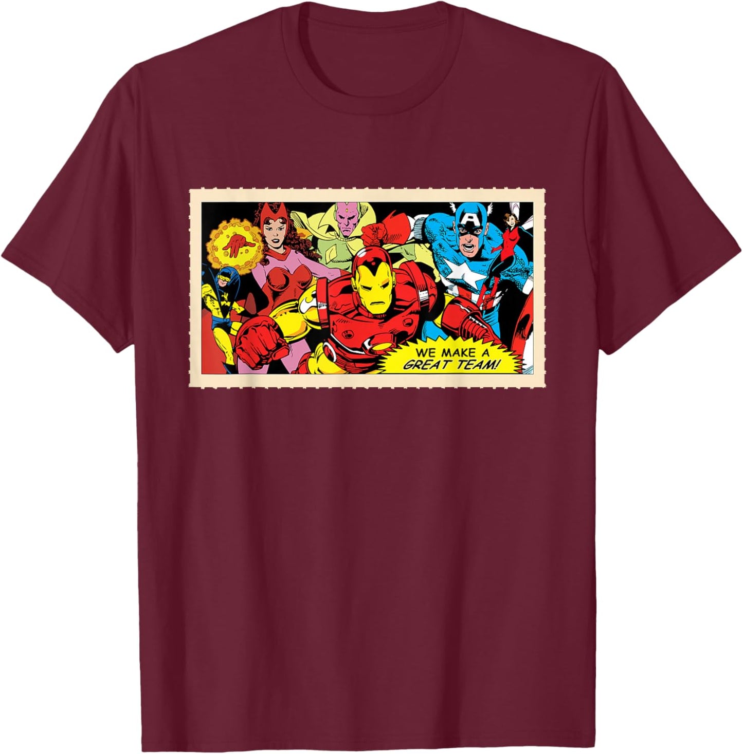 Marvel Avengers Retro '80s Valentine's Day Card A Great Team T-Shirt - T-Shirt | Maroon