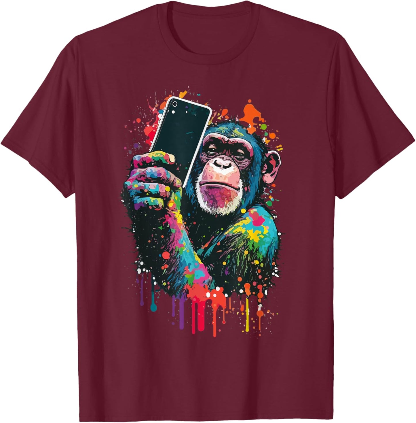 Cool City Monkey Taking a Selfie - Pop Art Style T-Shirt - T-Shirt | Maroon