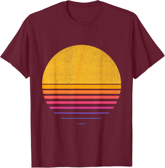 Retro Fade 80s Sunset | Cool Vintage Graphic Design T-Shirt - T-Shirt | Maroon