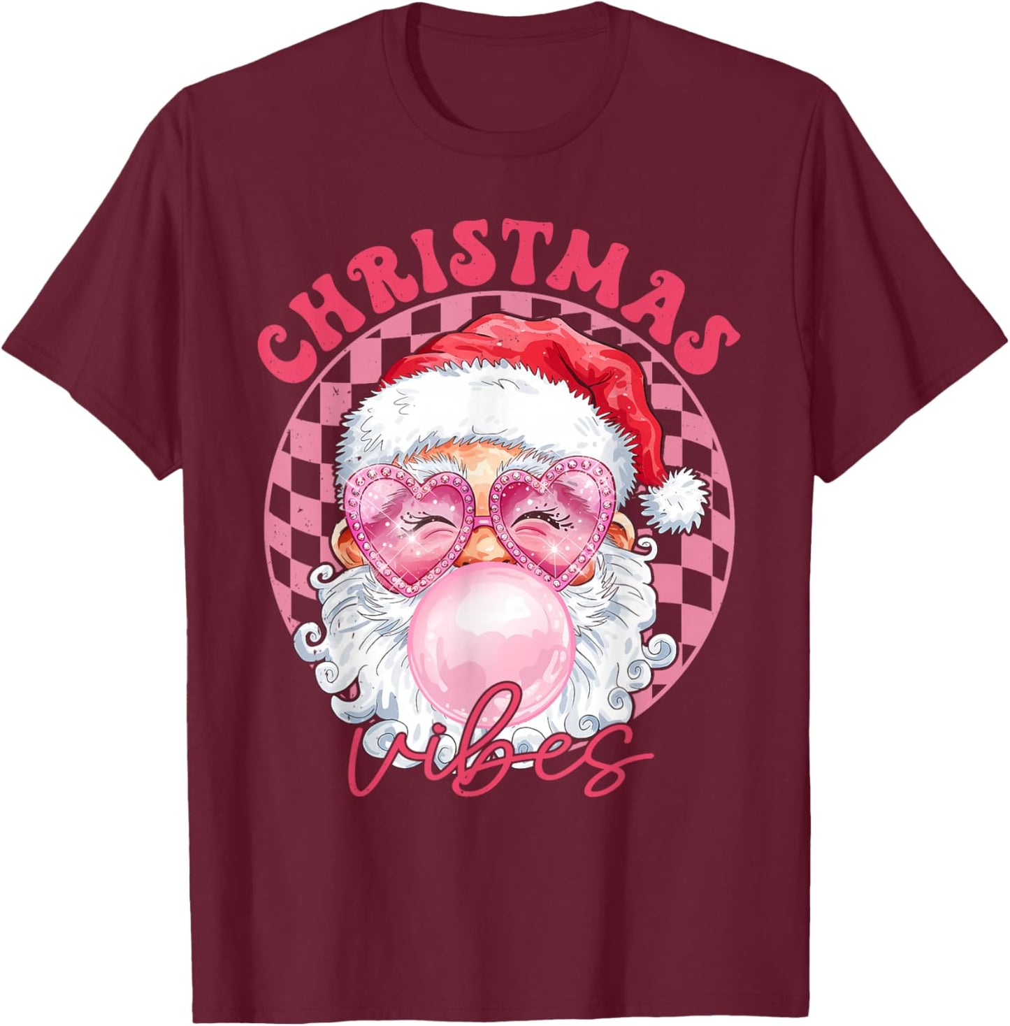 Vintage Groovy Santa Claus Christmas Vibes Kids Girls T-Shirt - T-Shirt | Maroon