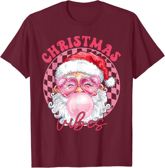 Vintage Groovy Santa Claus Christmas Vibes Kids Girls T-Shirt - T-Shirt | Maroon