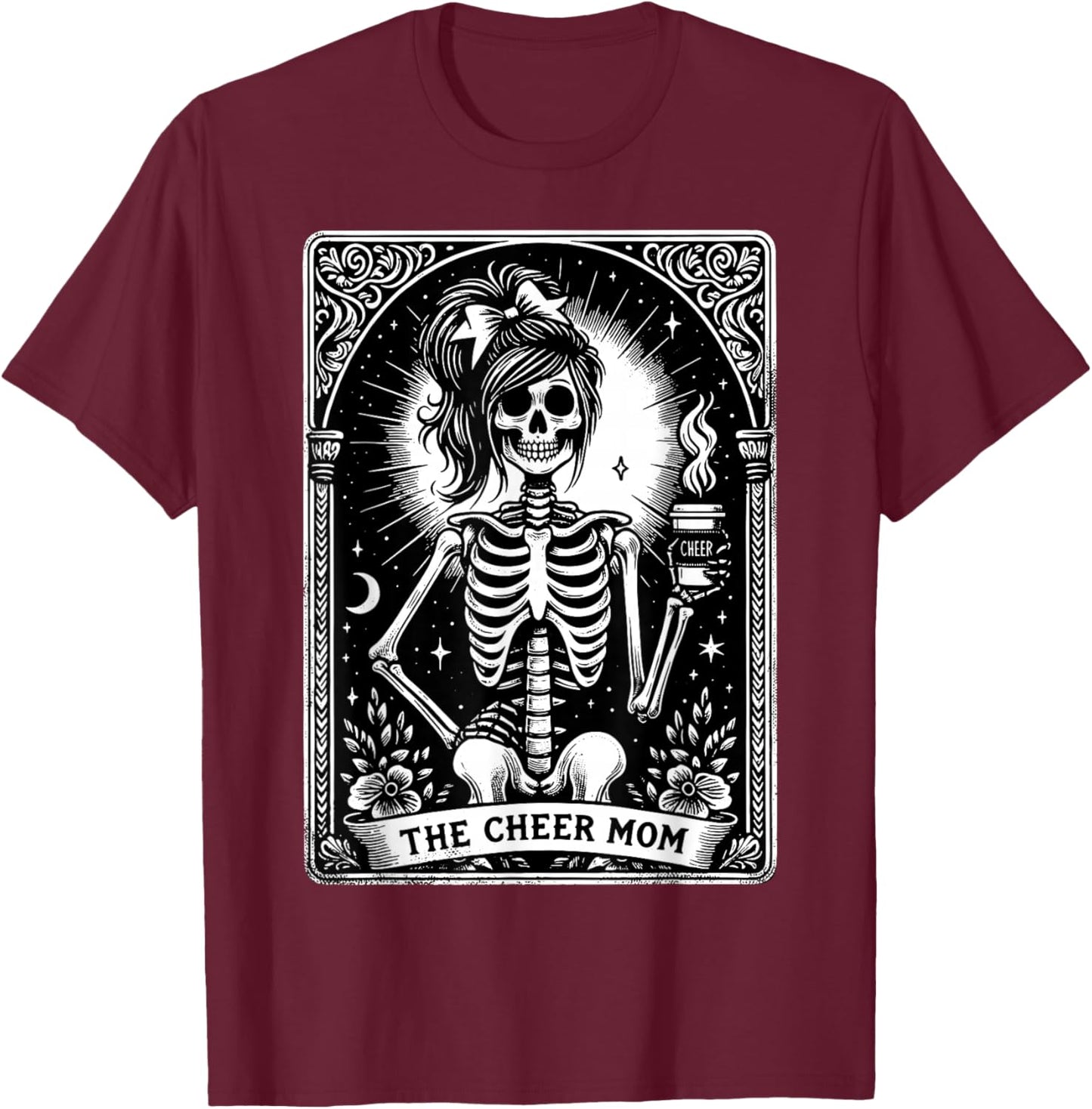 The Cheerleader Funny Tarot Card Girls Skeleton Cheer Mom T-Shirt - T-Shirt | Maroon